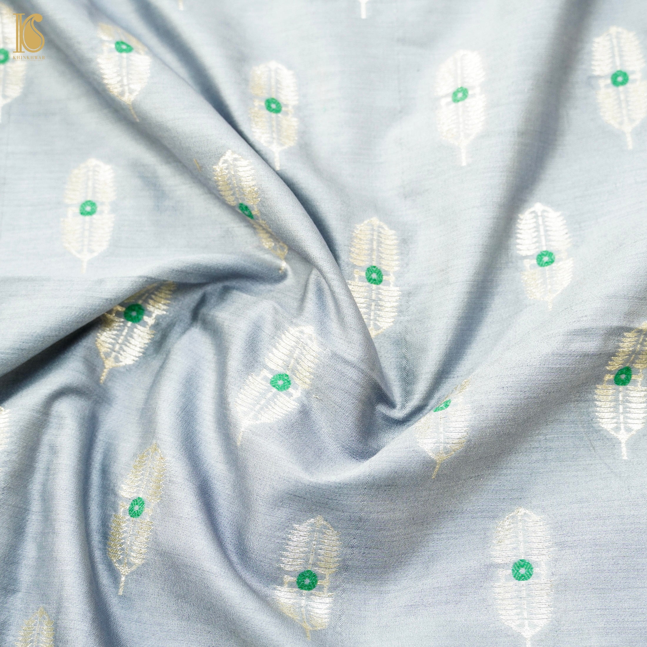 Zumthor Blue Pure Cotton Silk Banarasi Fabric - Khinkhwab