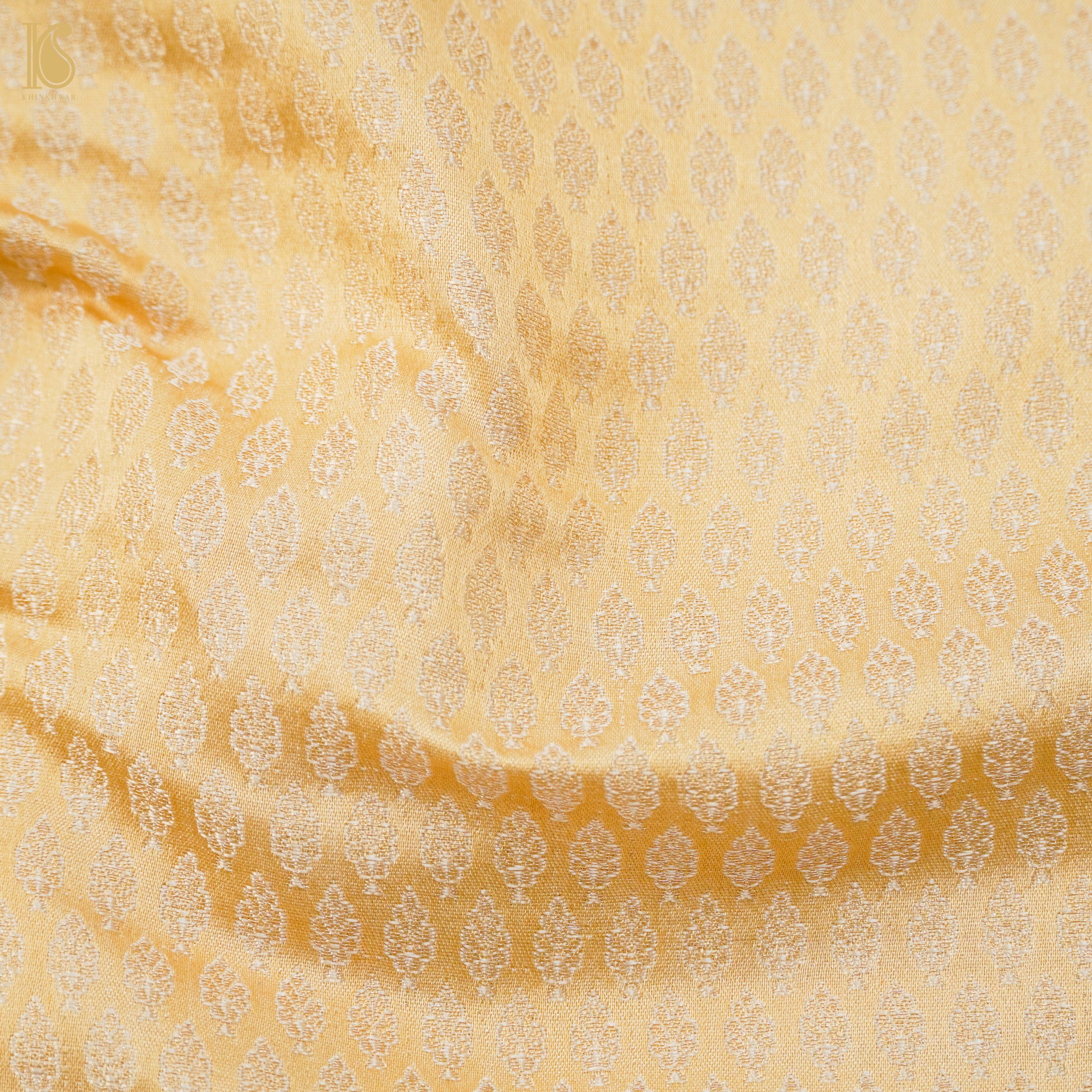 Gold Pure Katan Silk Banarasi Brocade Fabric - Khinkhwab