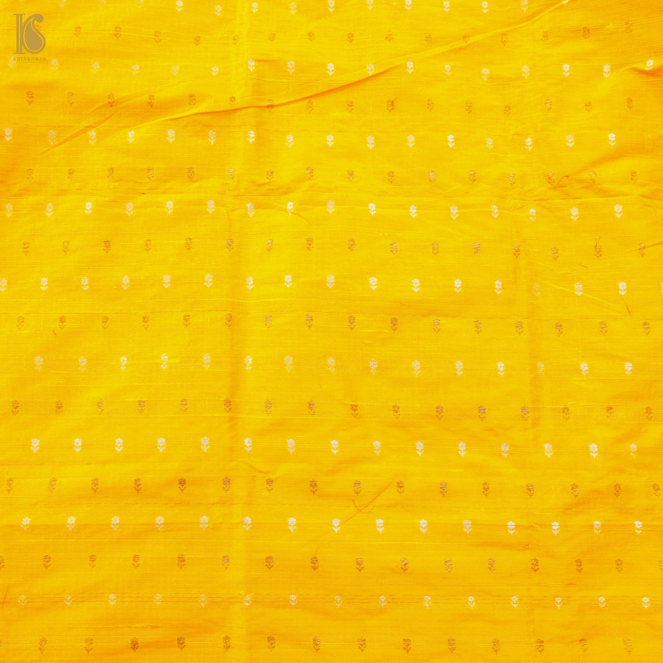 Yellow Pure Raw Silk Banarasi Fabric - Khinkhwab