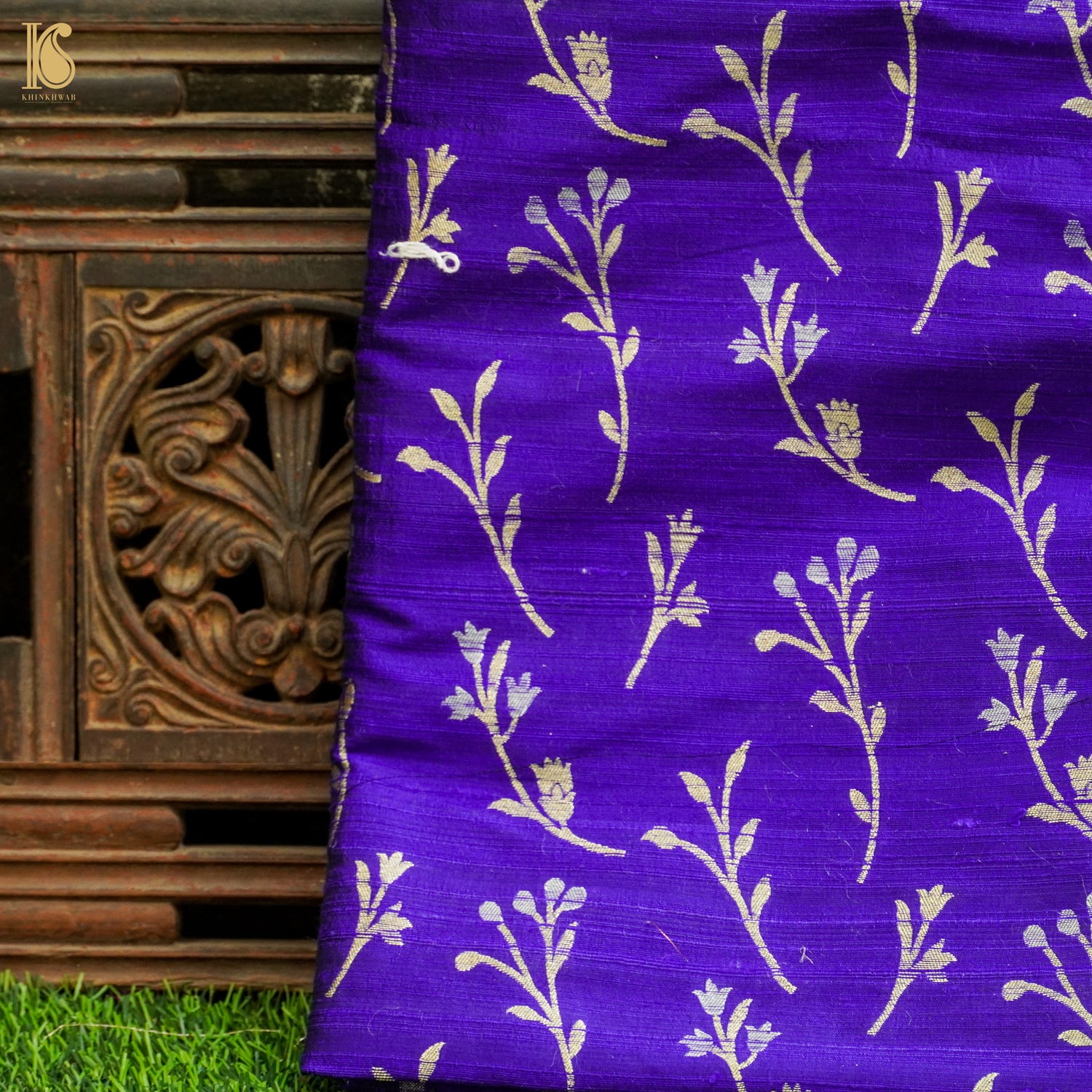 Royal Blue Pure Raw Silk Banarasi Fabric - Khinkhwab