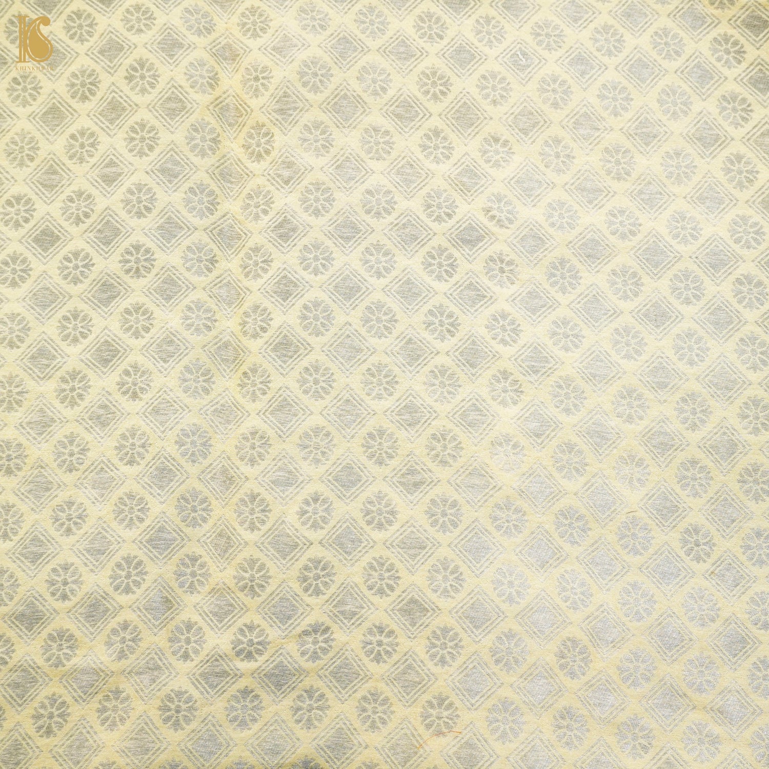 Lemon Yellow Pure Moonga Silk Handloom Banarasi Fabric - Khinkhwab