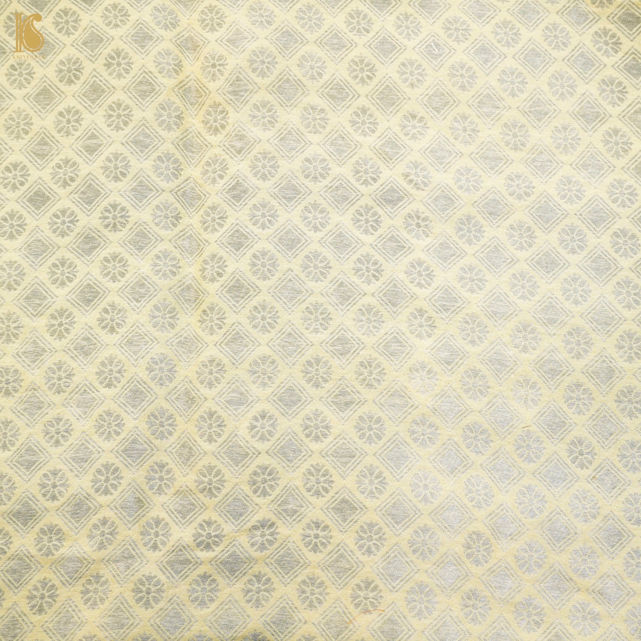 Lemon Yellow Pure Moonga Silk Handloom Banarasi Fabric - Khinkhwab