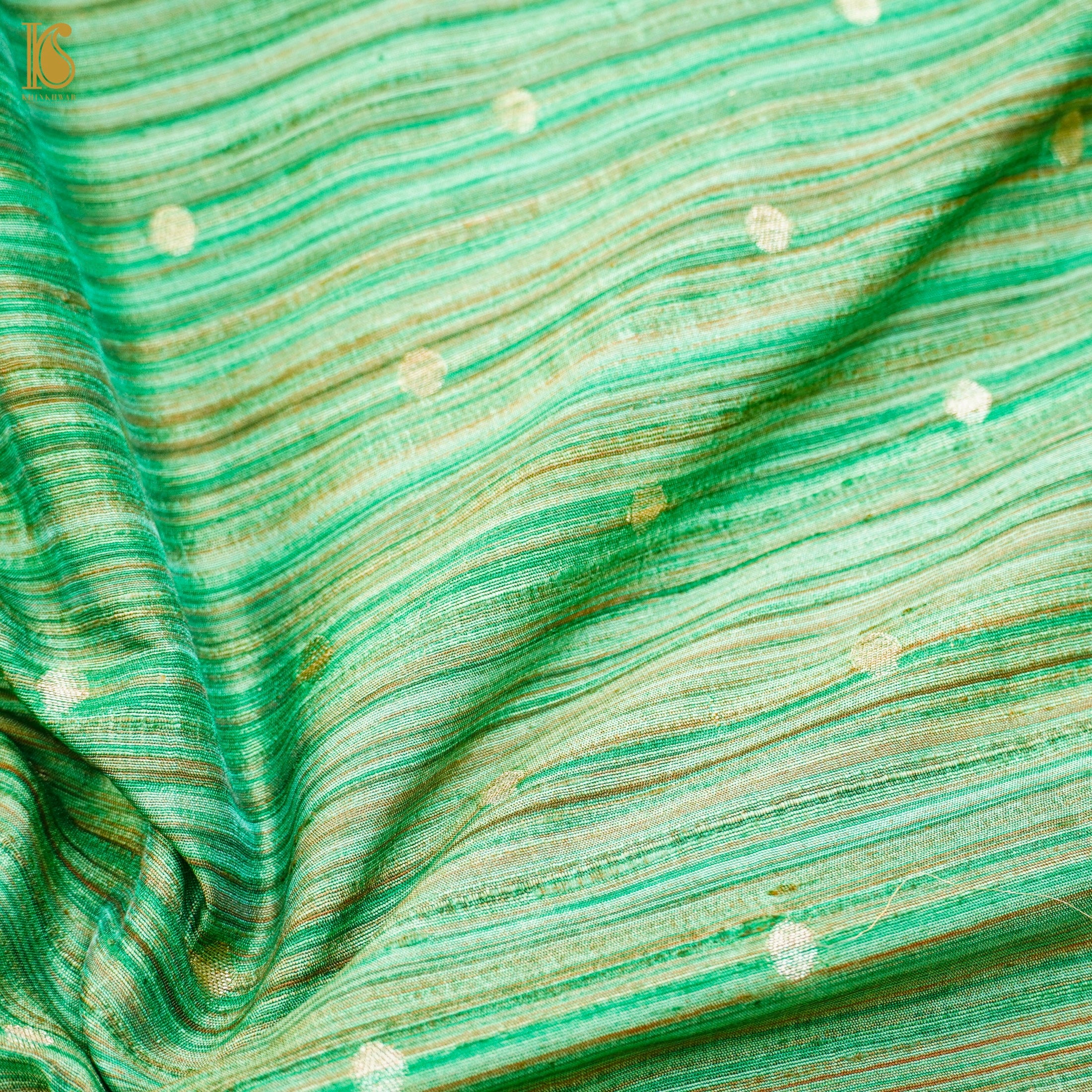 Green Pure Raw Silk Banarasi Fabric - Khinkhwab