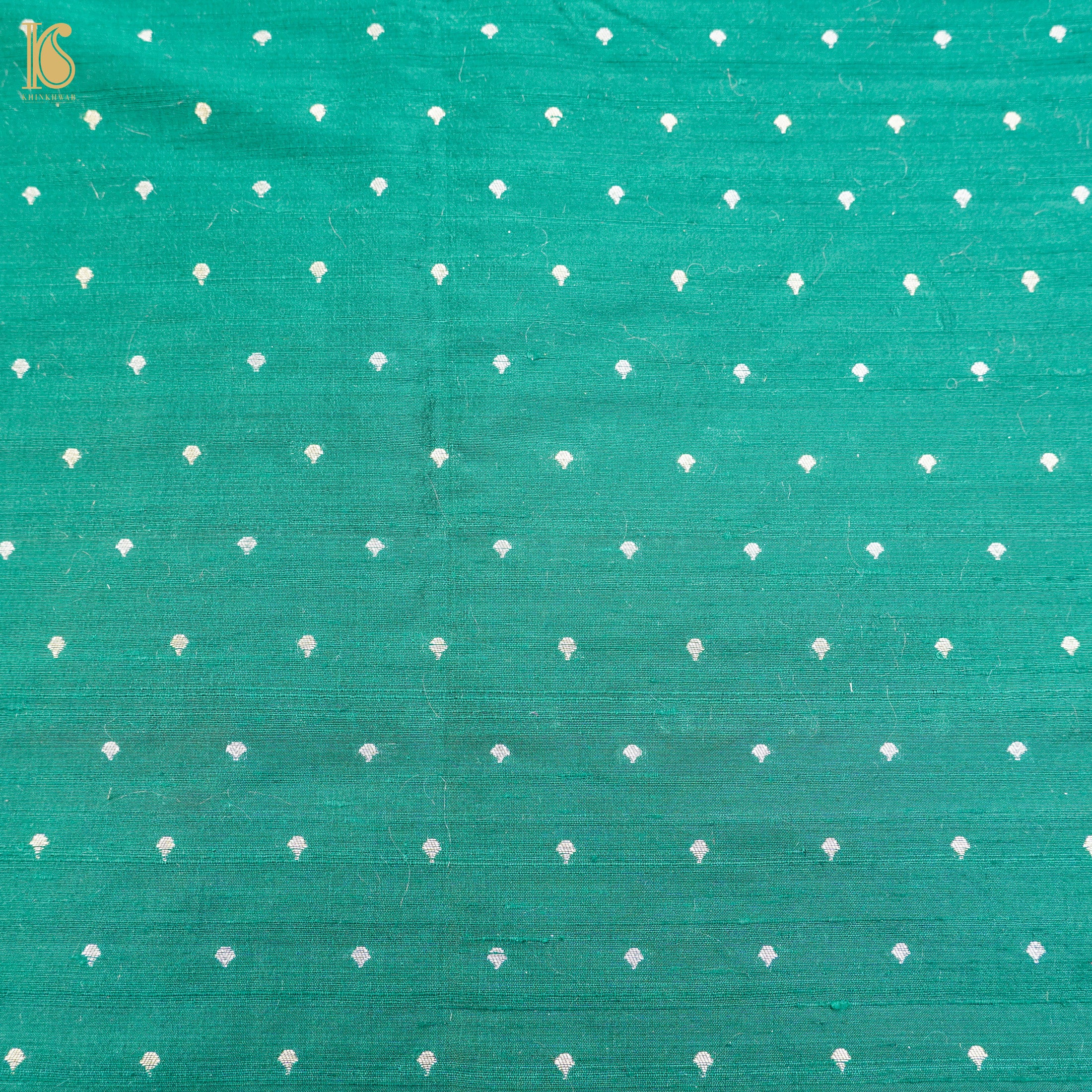 Green Pure Raw Silk Banarasi Fabric - Khinkhwab