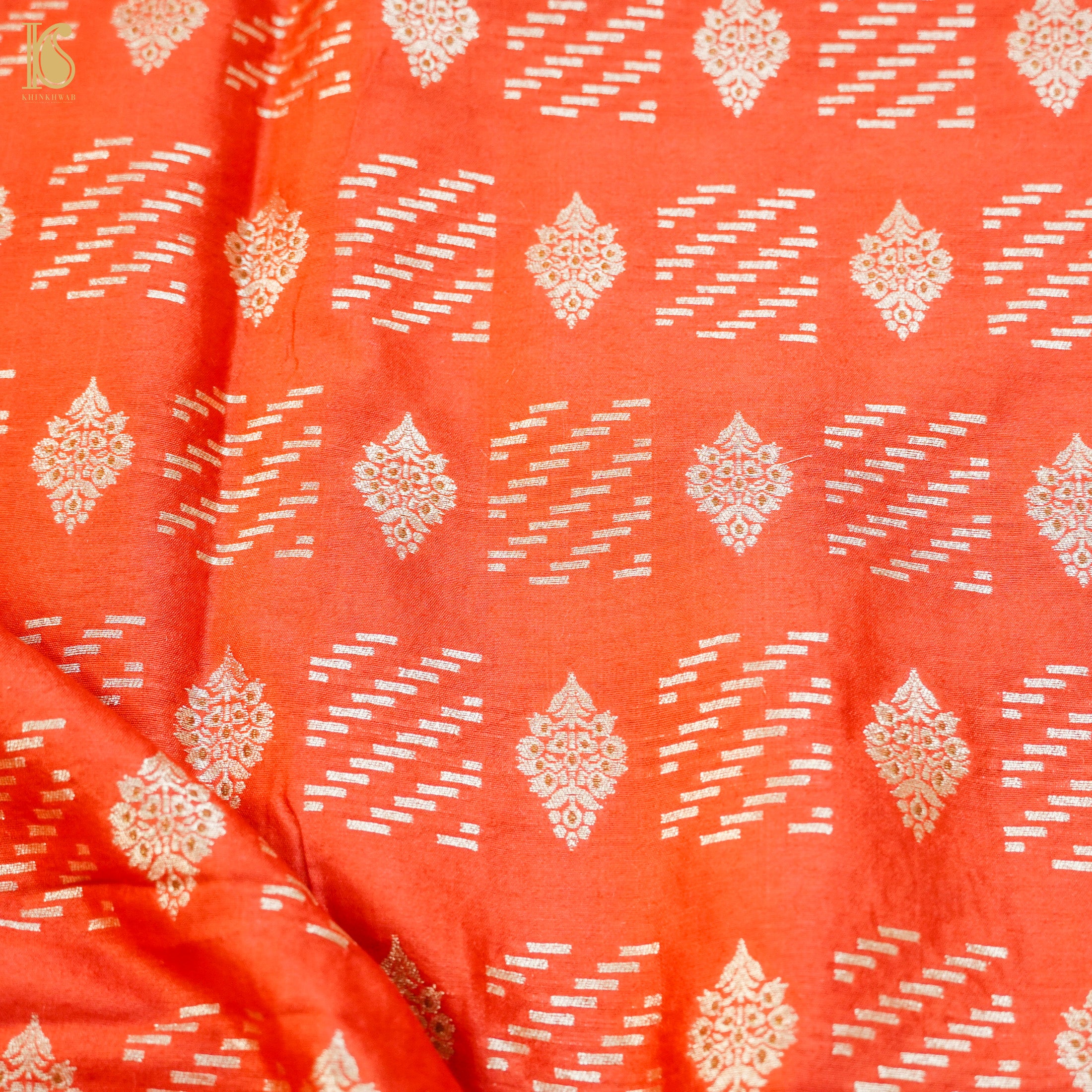 Red Pure Cotton Silk Banarasi Fabric - Khinkhwab