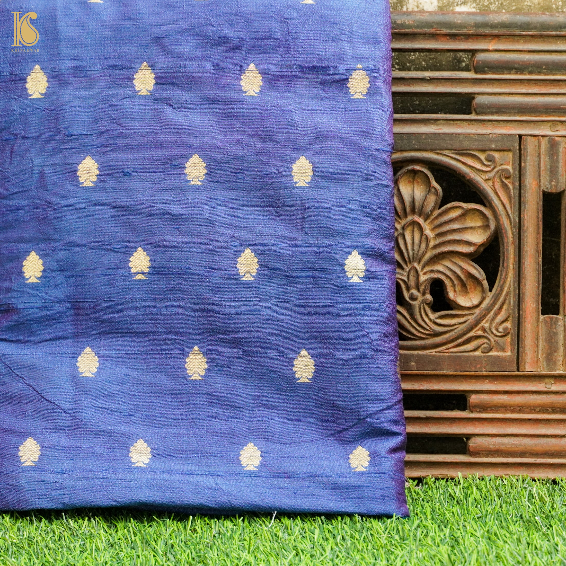 Blue Pure Raw Silk Banarasi Fabric - Khinkhwab
