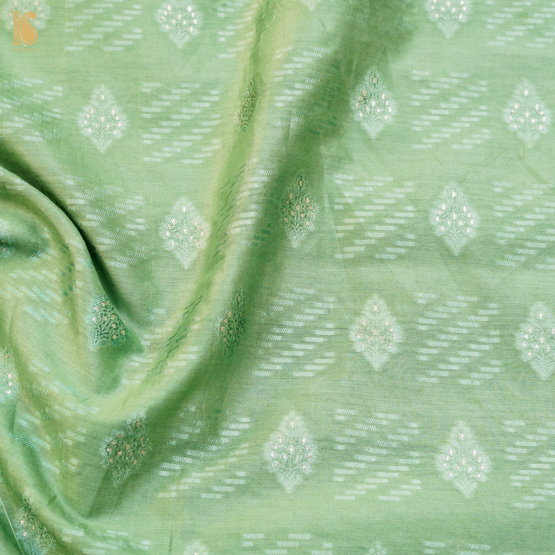 Green Pure Cotton Silk Banarasi Fabric - Khinkhwab