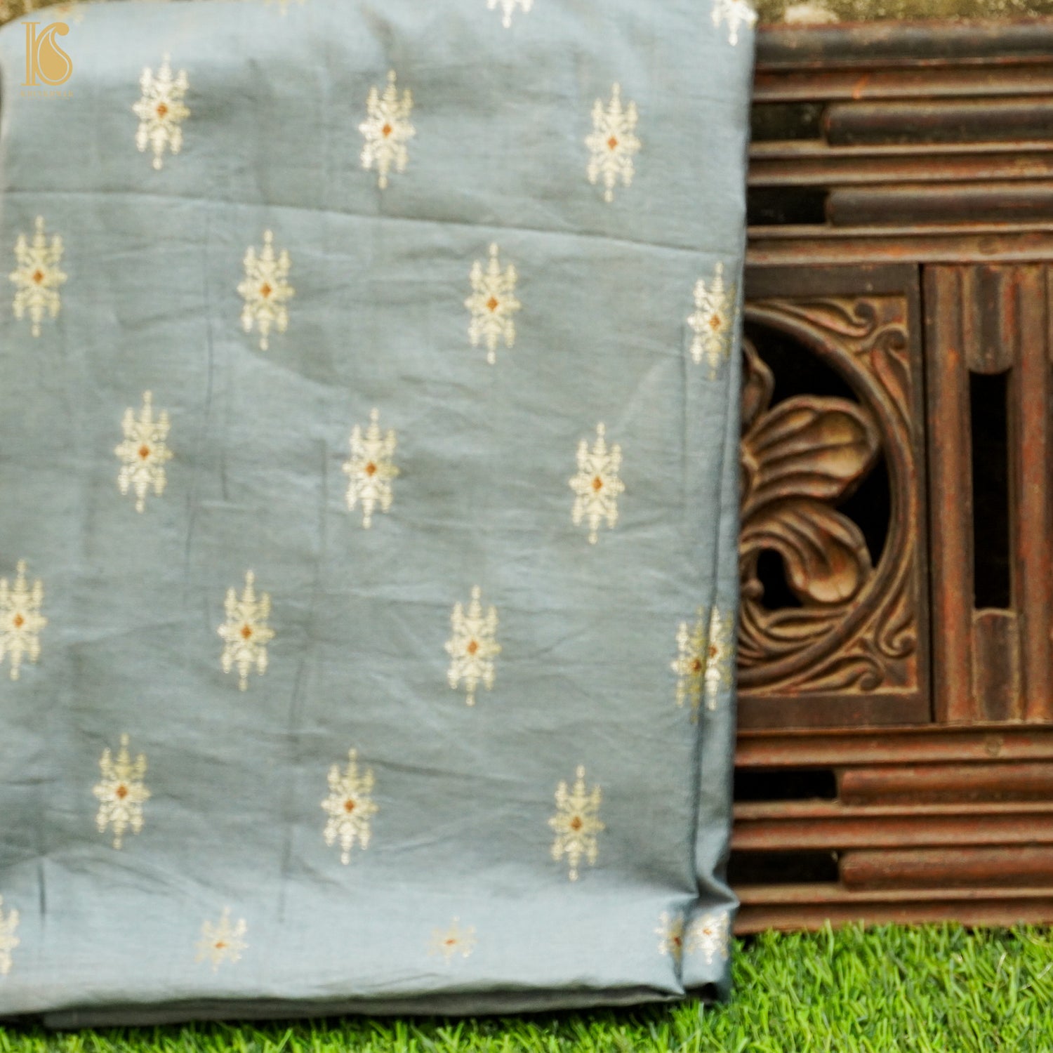 Regent Grey Pure Cotton Silk Banarasi Fabric - Khinkhwab