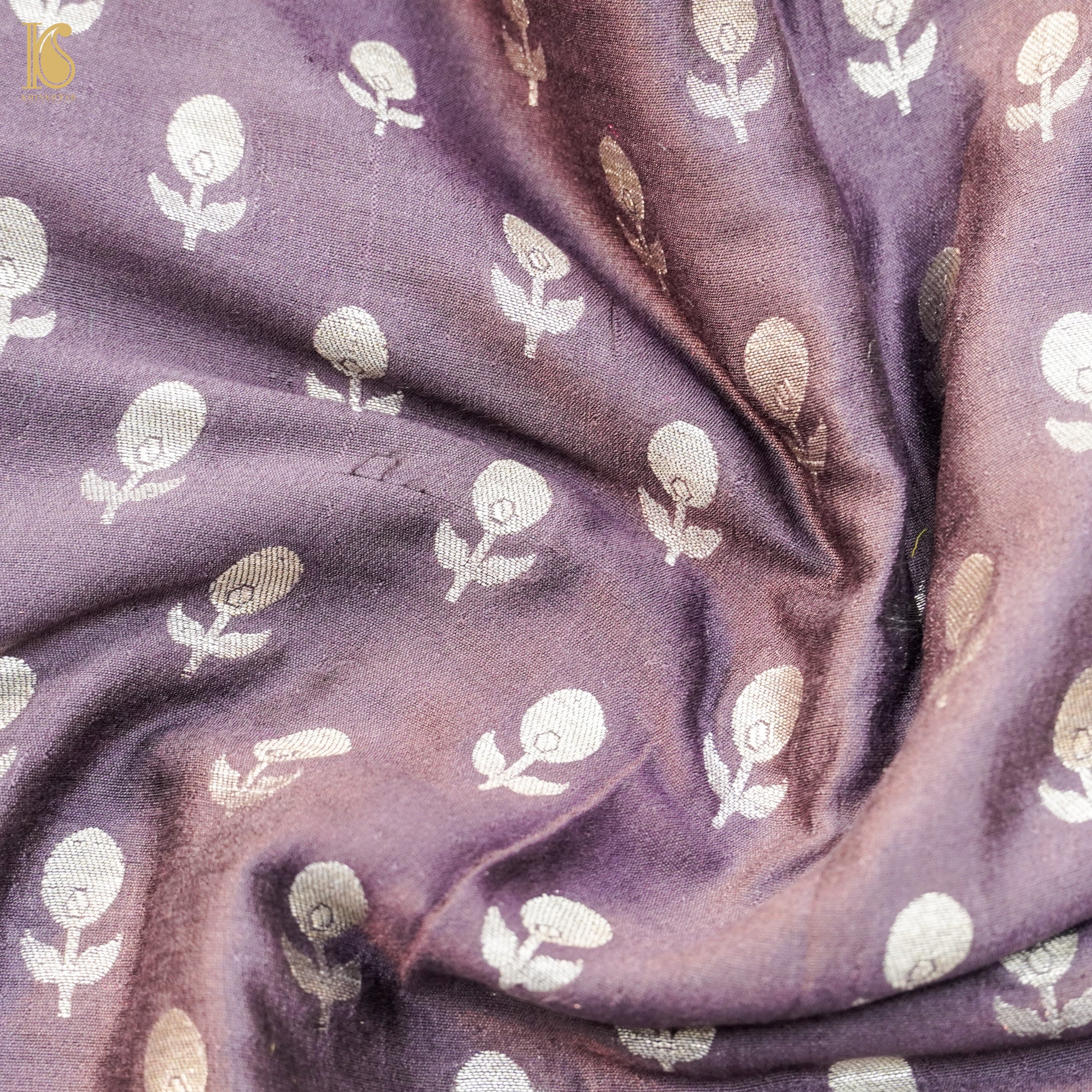 Taupe Grey Pure Cotton Silk Banarasi Fabric - Khinkhwab