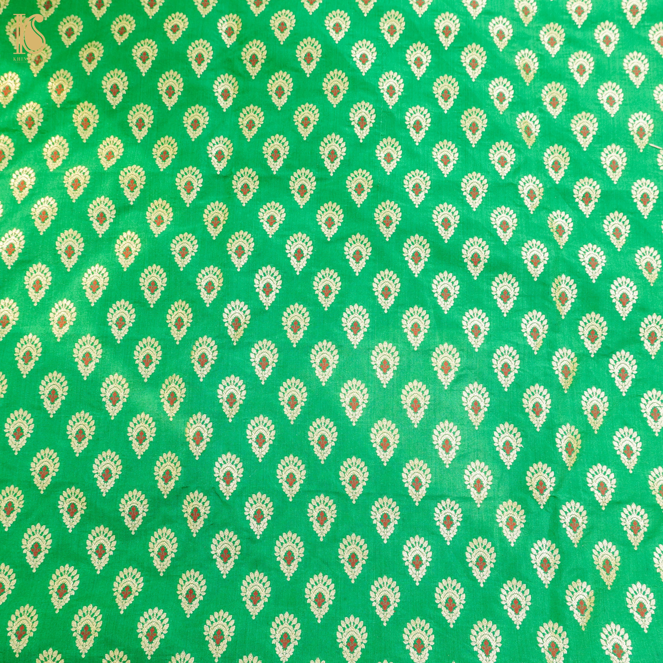 Green Pure Katan Silk Banarasi Fabric - Khinkhwab