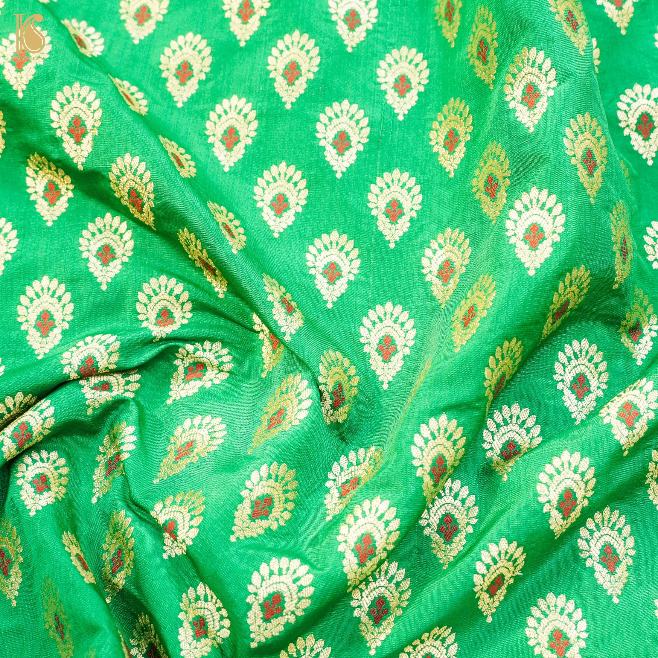 Green Pure Katan Silk Banarasi Fabric - Khinkhwab