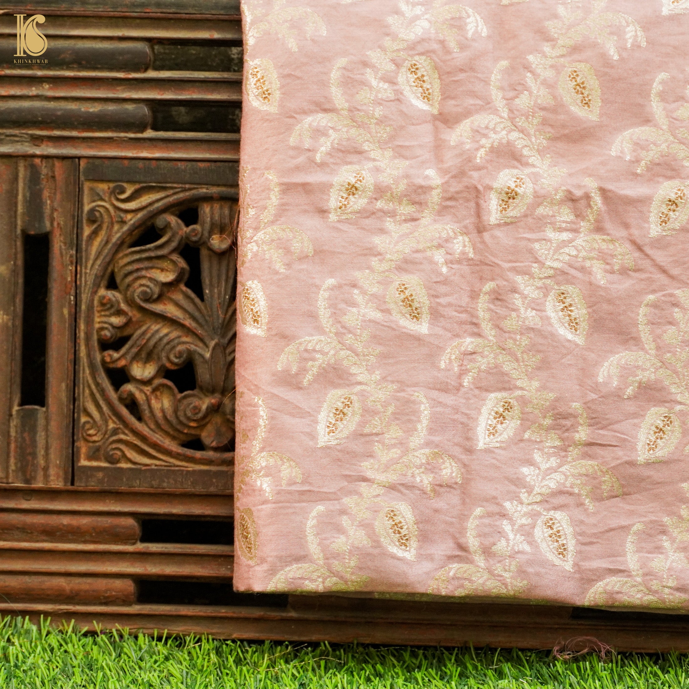 Onion Pink Pure Cotton Silk Banarasi Fabric - Khinkhwab