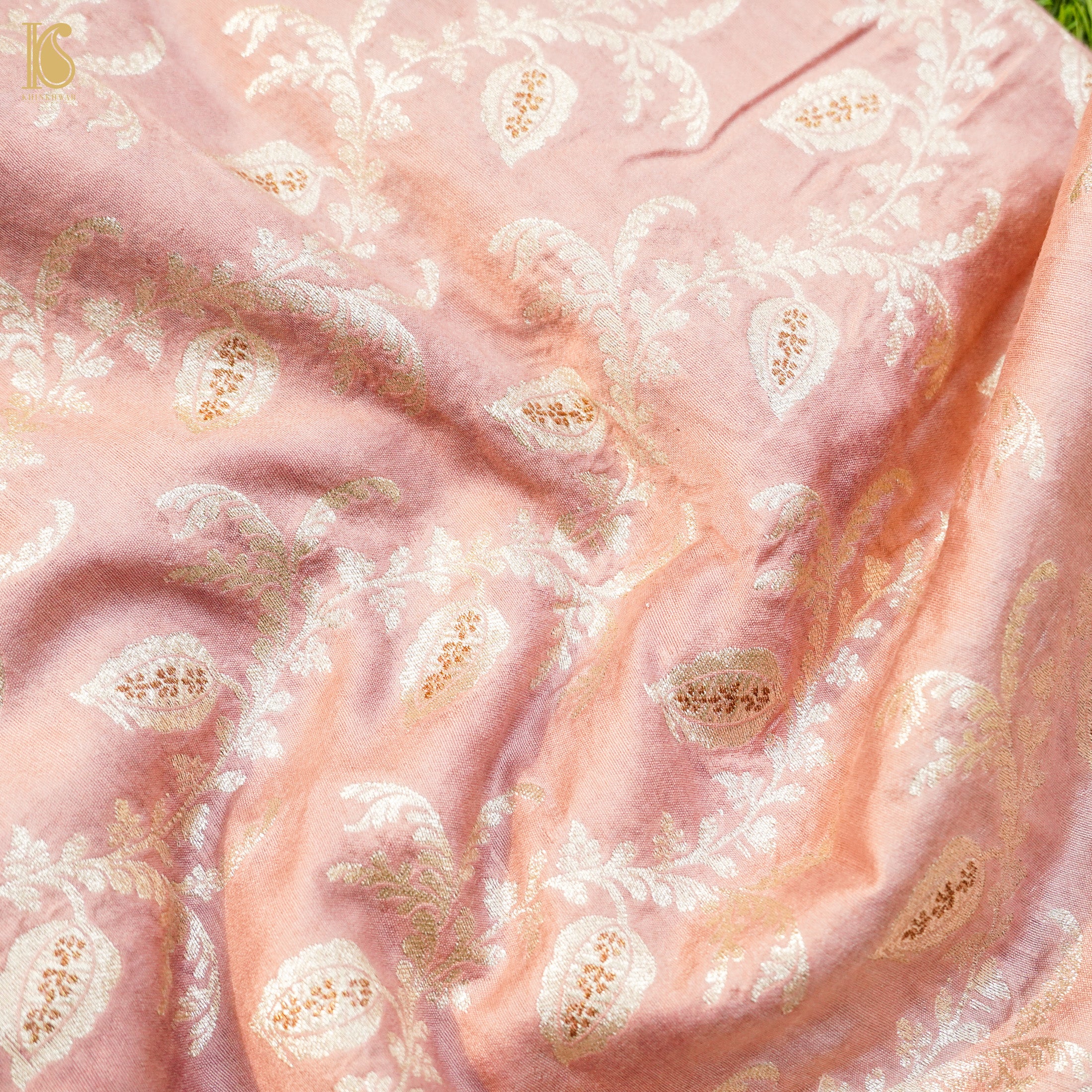 Onion Pink Pure Cotton Silk Banarasi Fabric - Khinkhwab