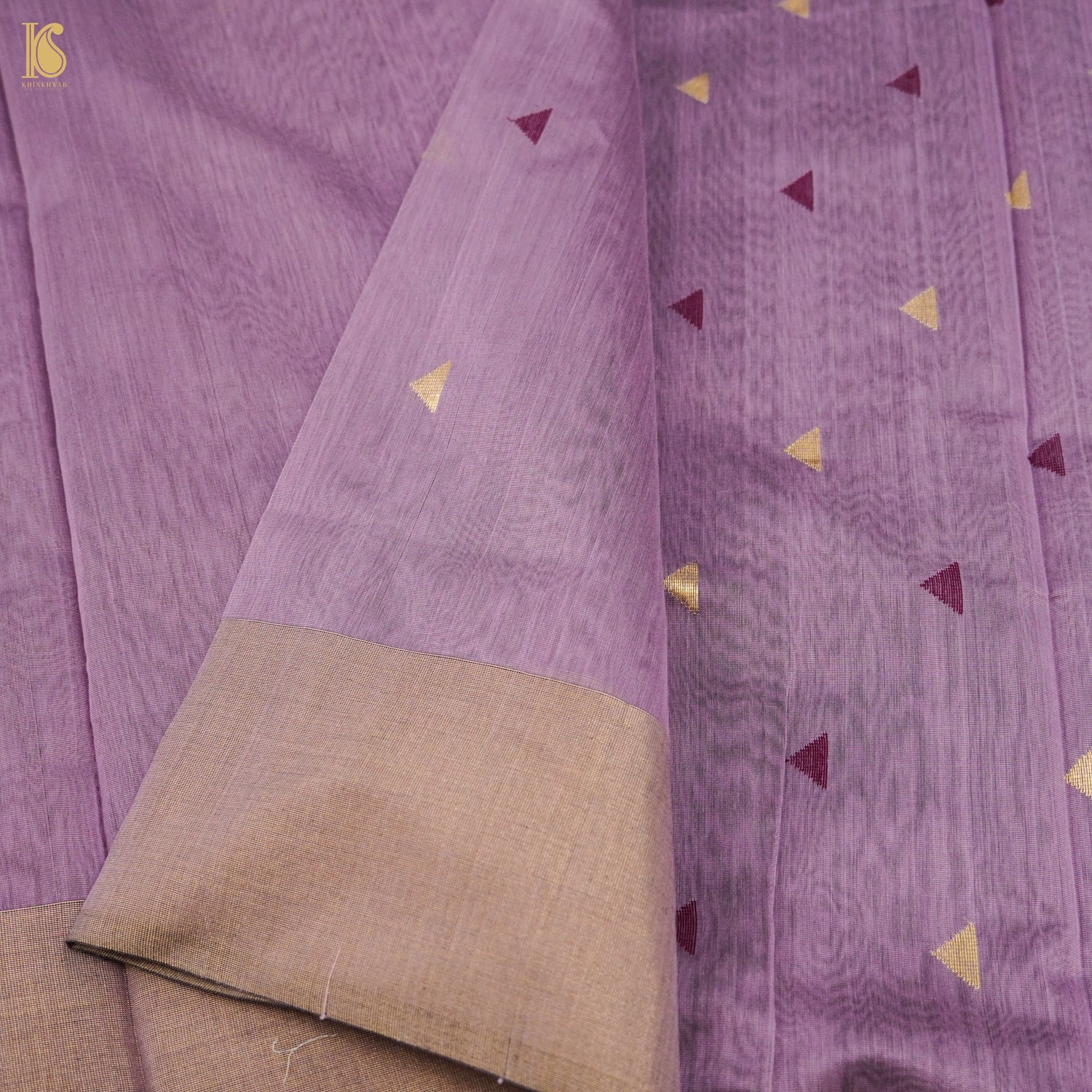 Purplish Pink Handwoven Pure Cotton Silk Maheshwari Saree - Khinkhwab