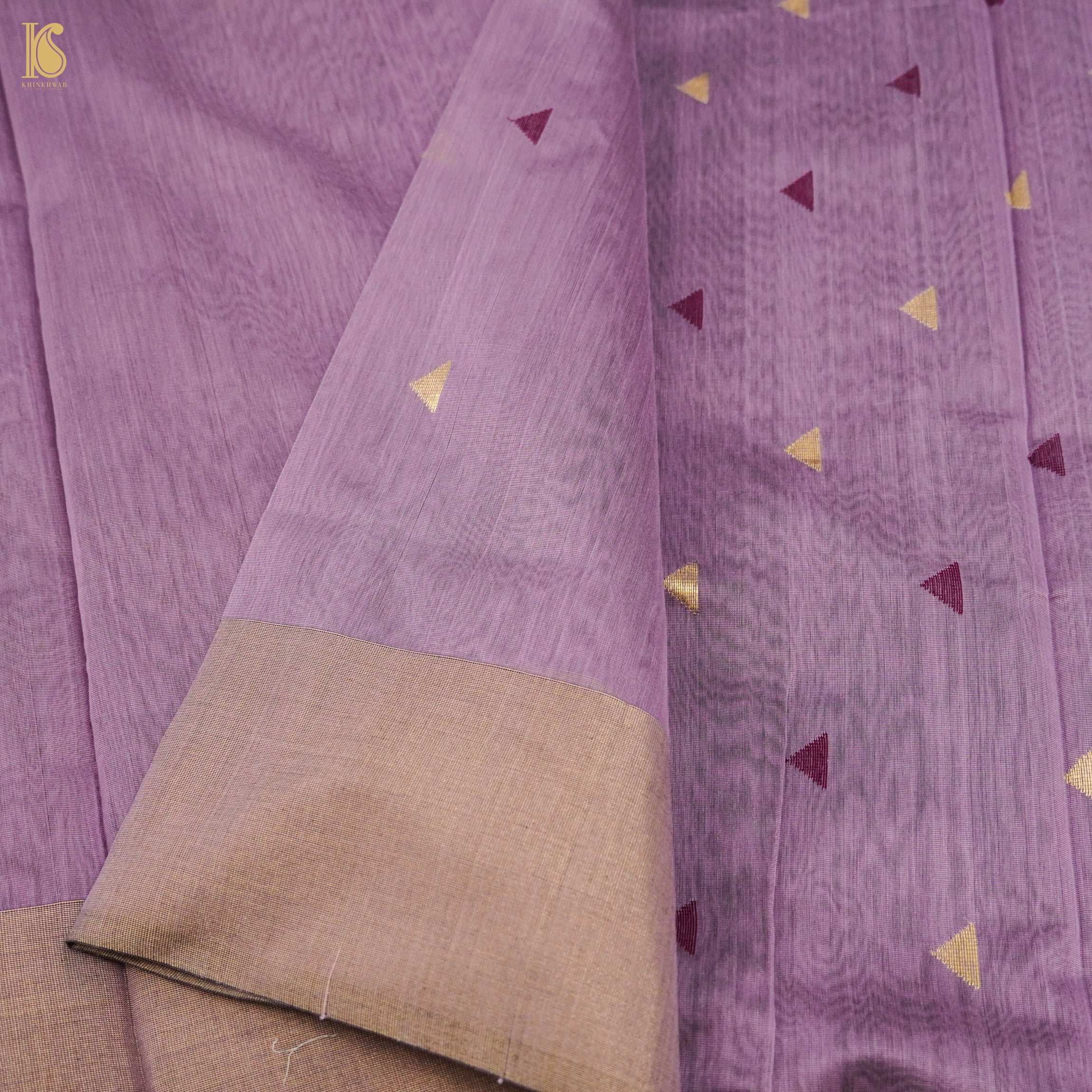 Purplish Pink Handwoven Pure Cotton Silk Maheshwari Saree - Khinkhwab