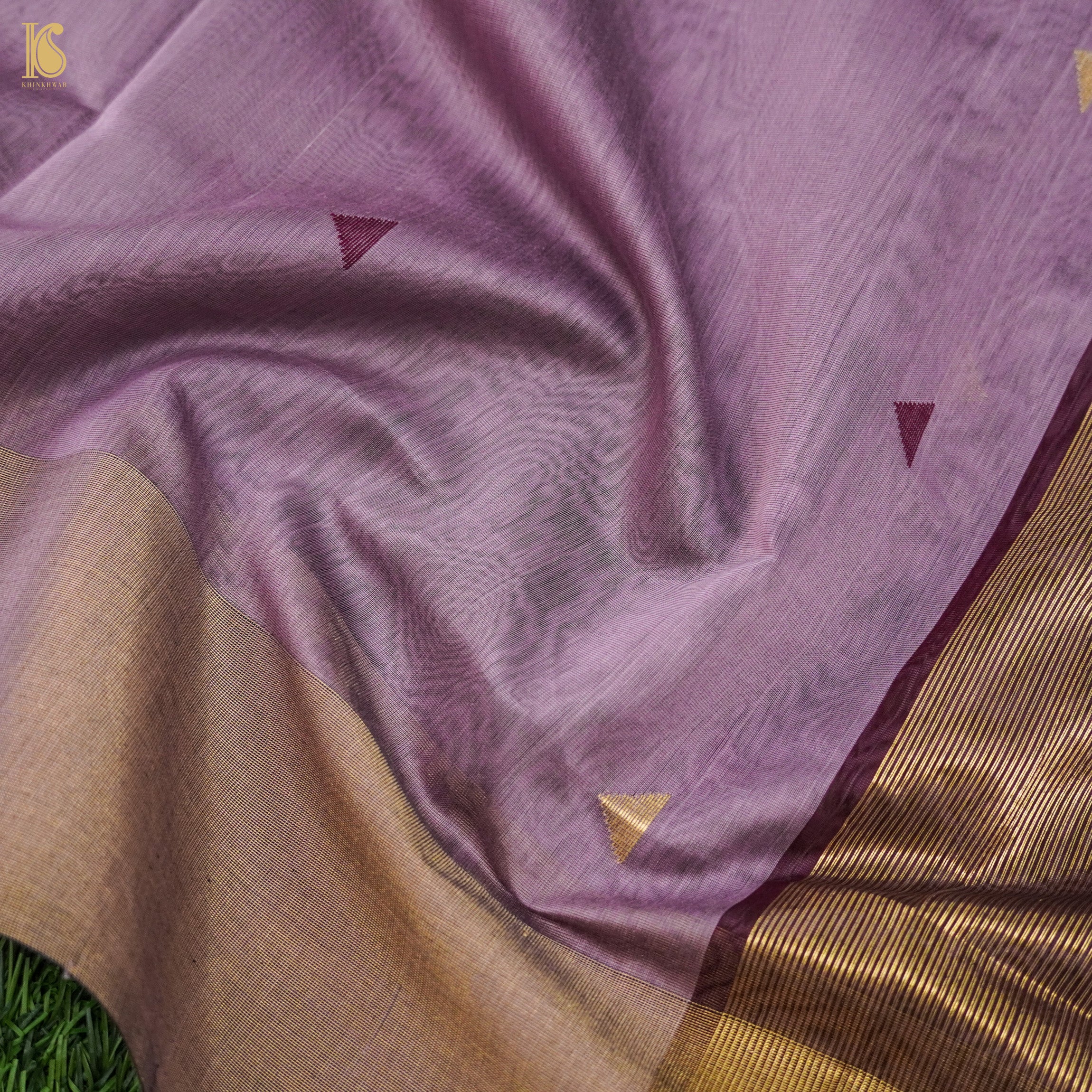 Purplish Pink Handwoven Pure Cotton Silk Maheshwari Saree - Khinkhwab