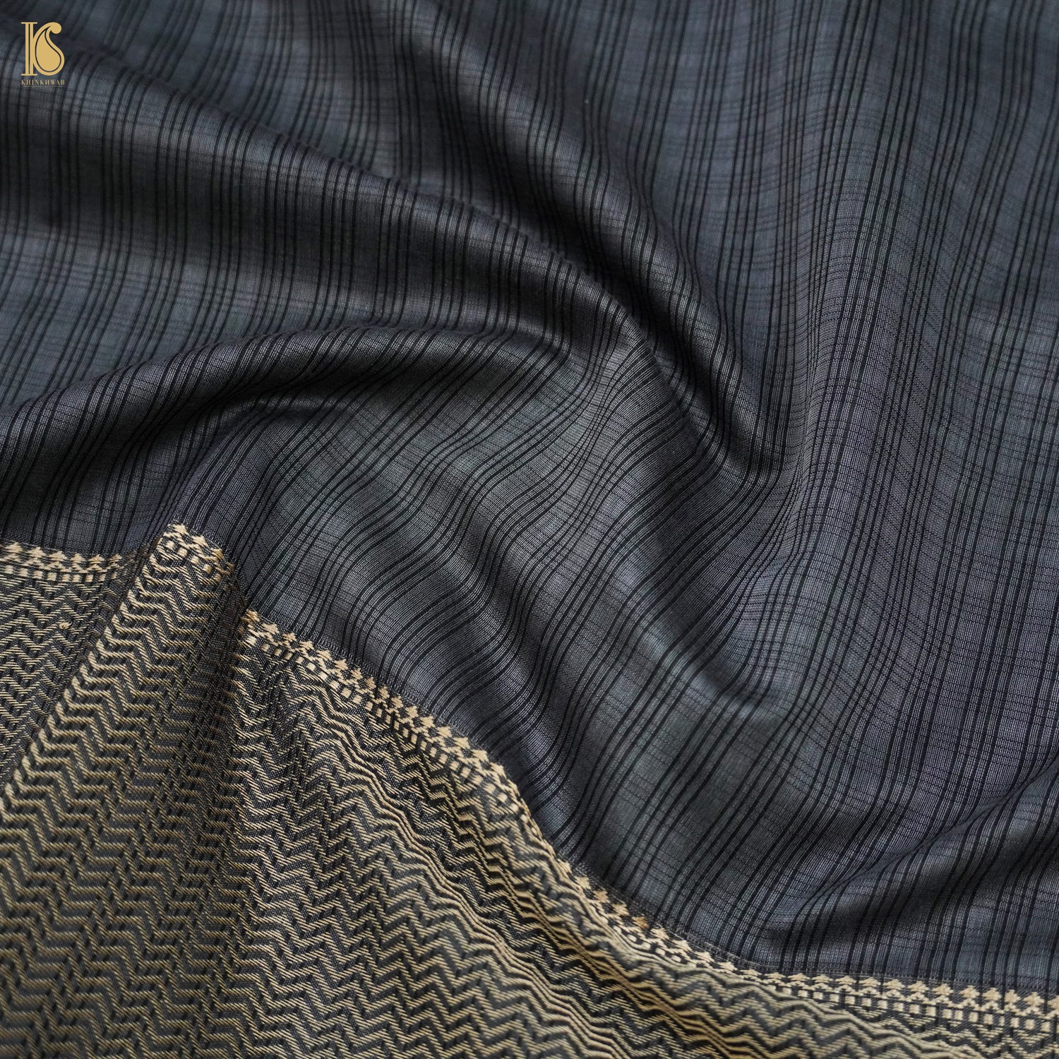Grey Handwoven Pure Cotton Silk Maheshwari Saree - Khinkhwab