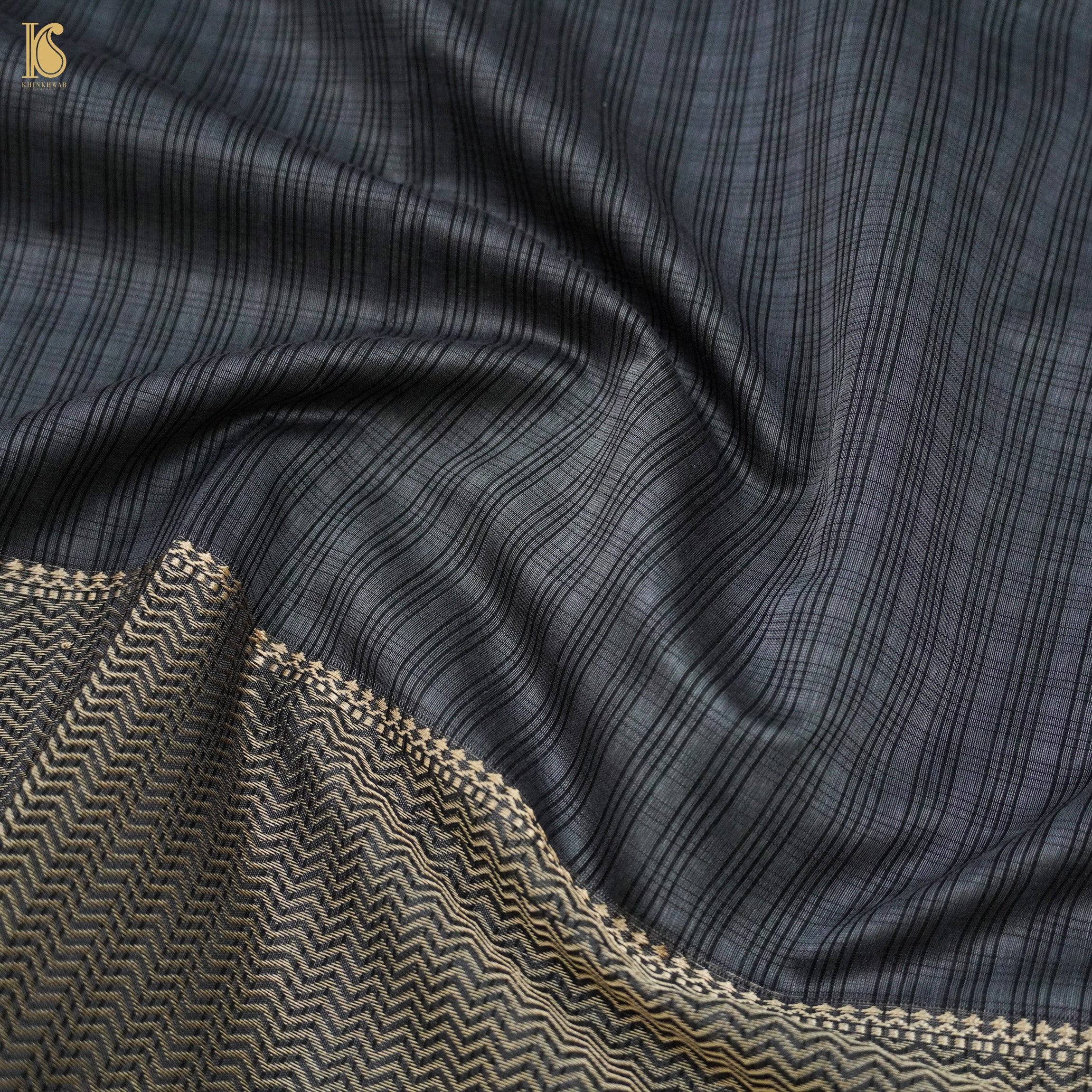 Grey Handwoven Pure Cotton Silk Maheshwari Saree - Khinkhwab
