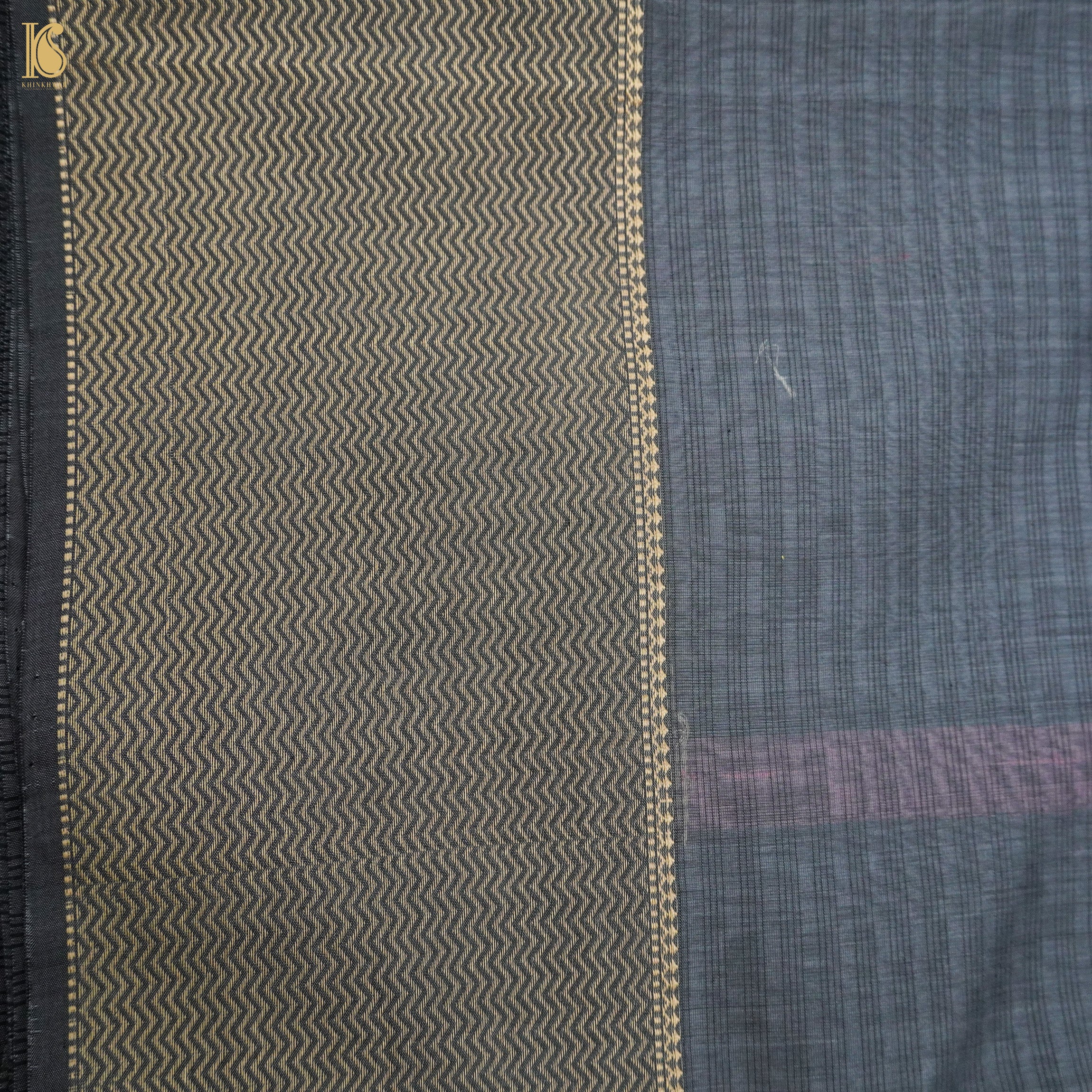 Grey Handwoven Pure Cotton Silk Maheshwari Saree - Khinkhwab