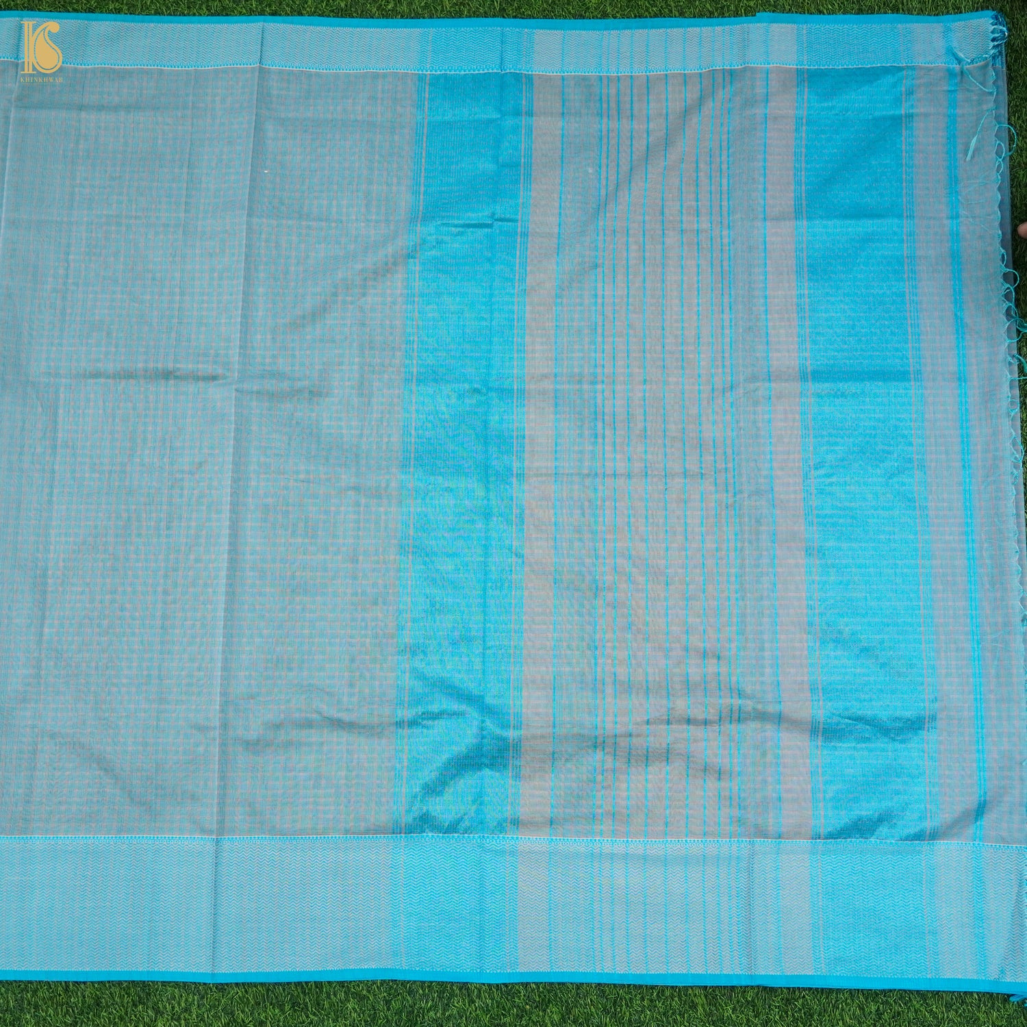 Echo Blue Handwoven Pure Cotton Silk Maheshwari Saree - Khinkhwab