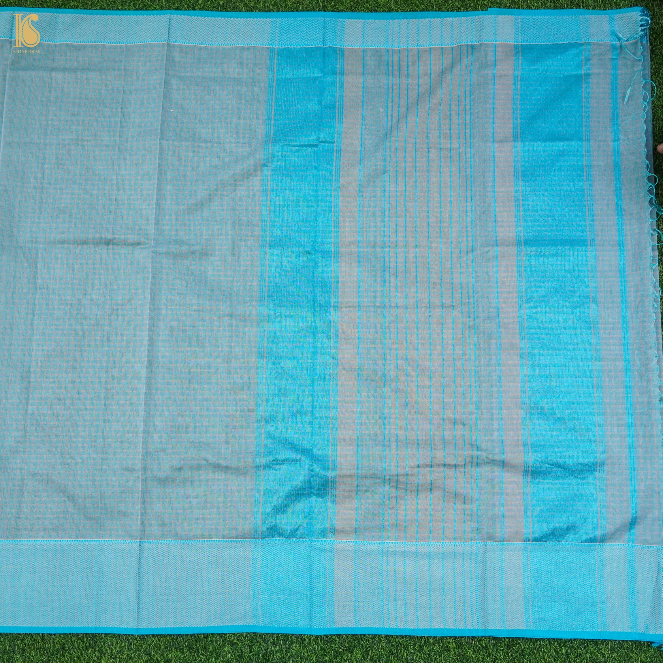 Echo Blue Handwoven Pure Cotton Silk Maheshwari Saree - Khinkhwab