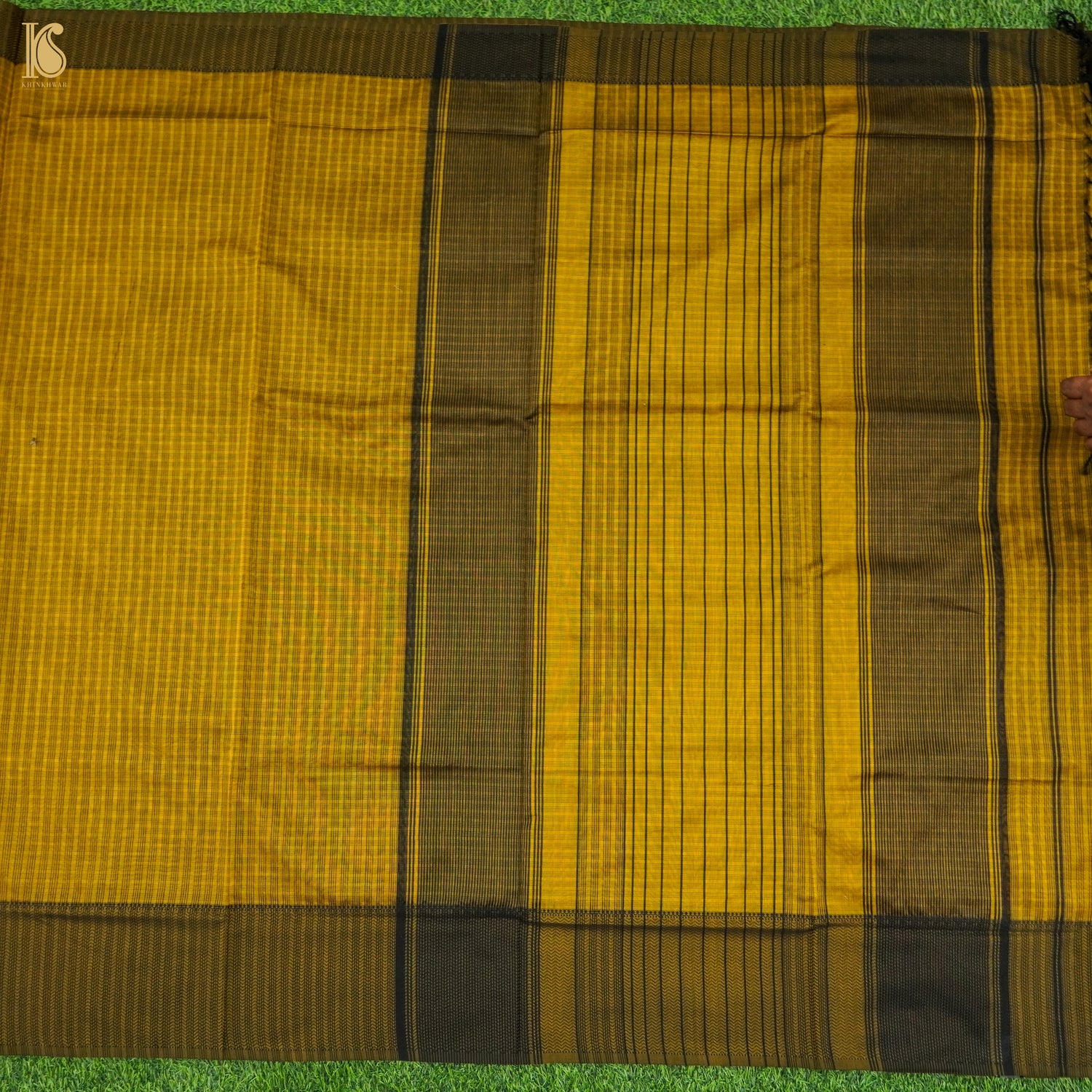 Hacienda Yellow Handwoven Pure Cotton Silk Maheshwari Saree - Khinkhwab