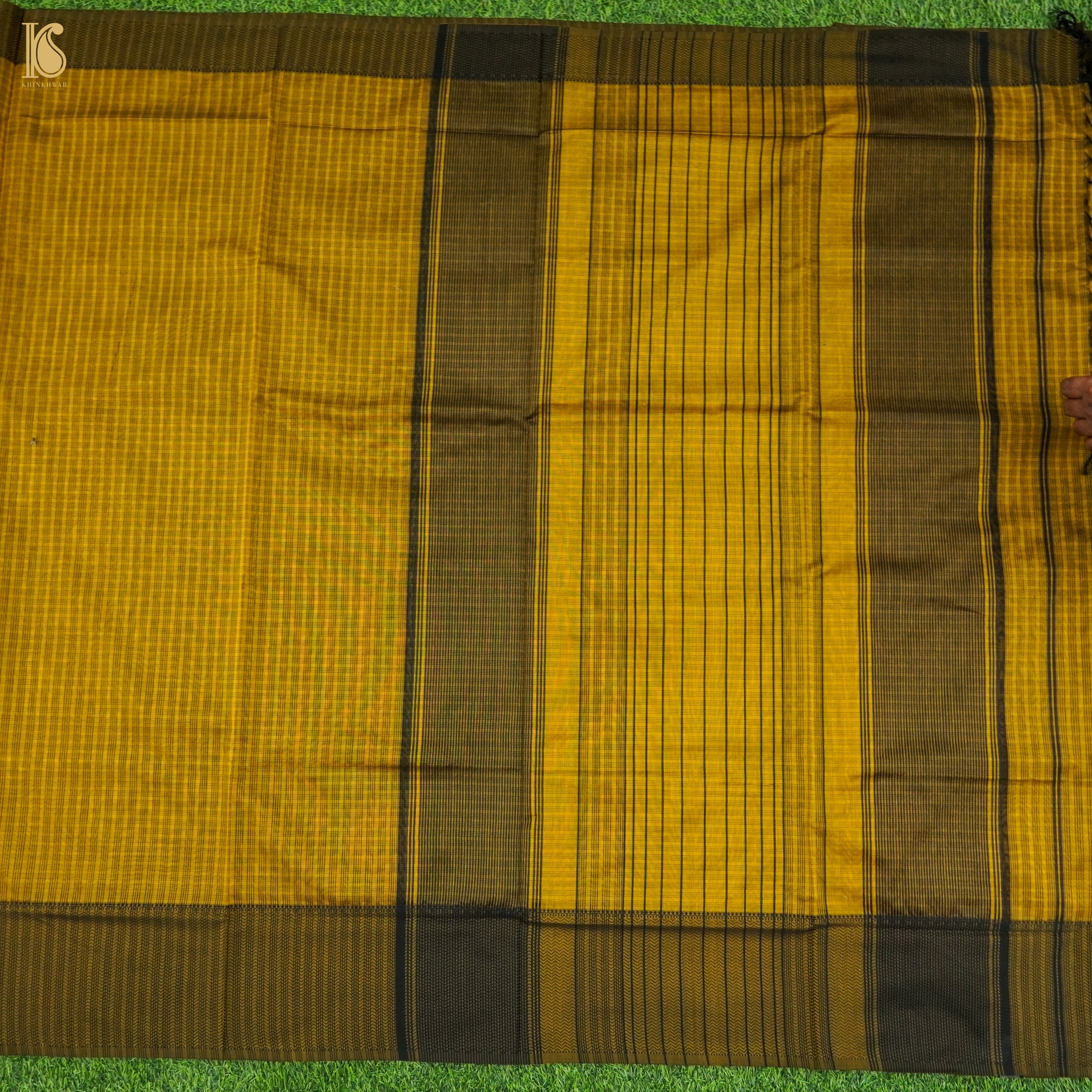 Hacienda Yellow Handwoven Pure Cotton Silk Maheshwari Saree - Khinkhwab