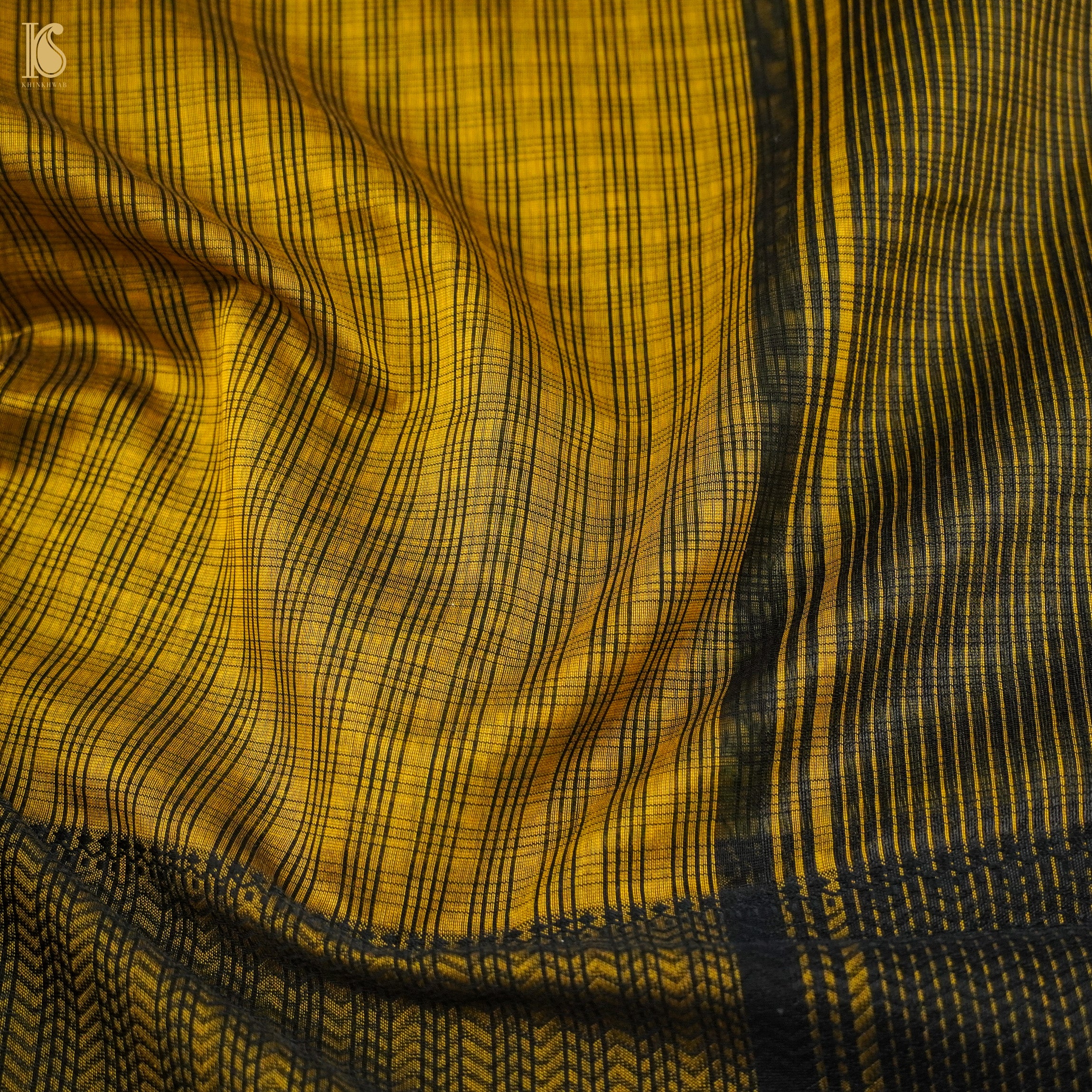 Hacienda Yellow Handwoven Pure Cotton Silk Maheshwari Saree - Khinkhwab