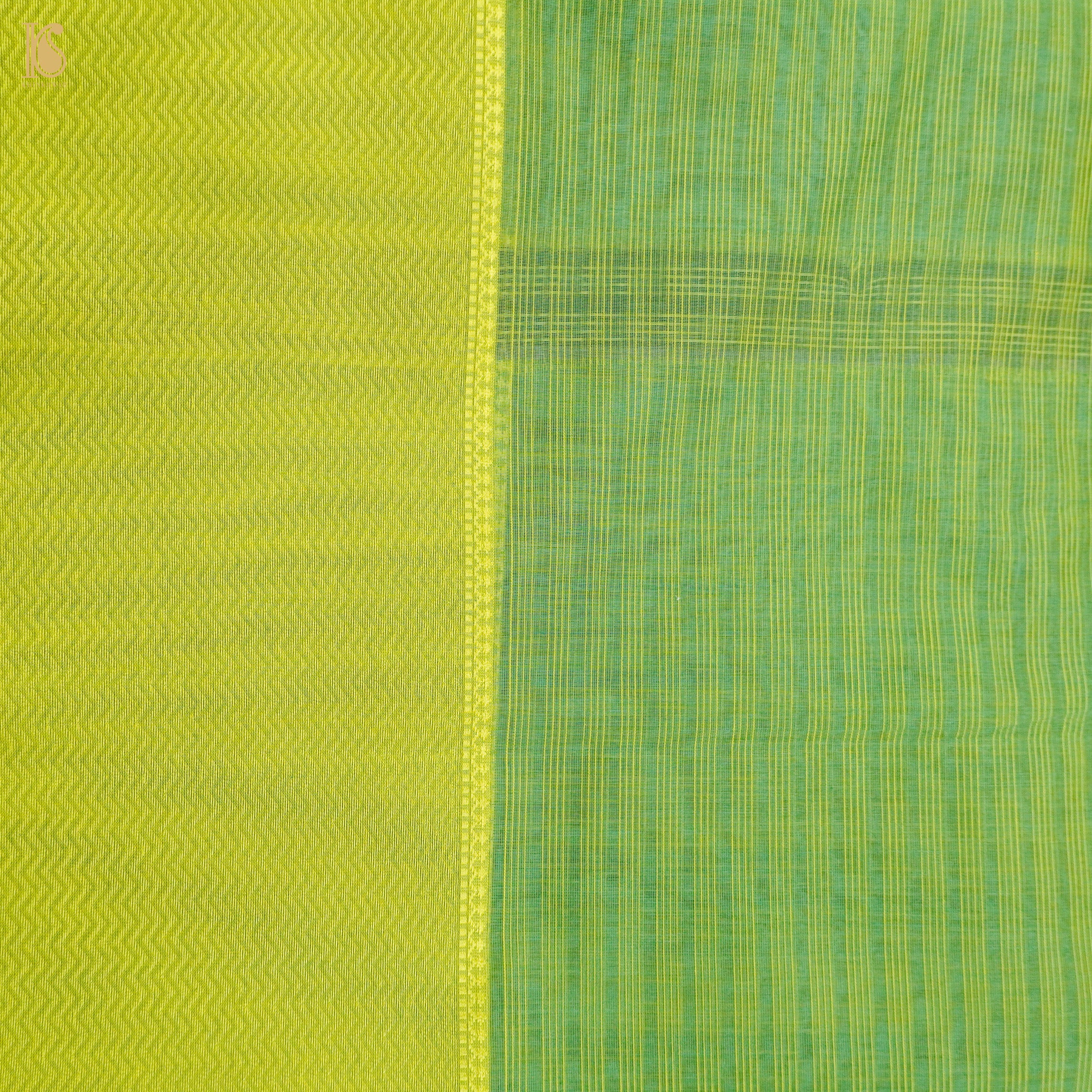 Celery Green Handwoven Pure Cotton Silk Maheshwari Saree - Khinkhwab