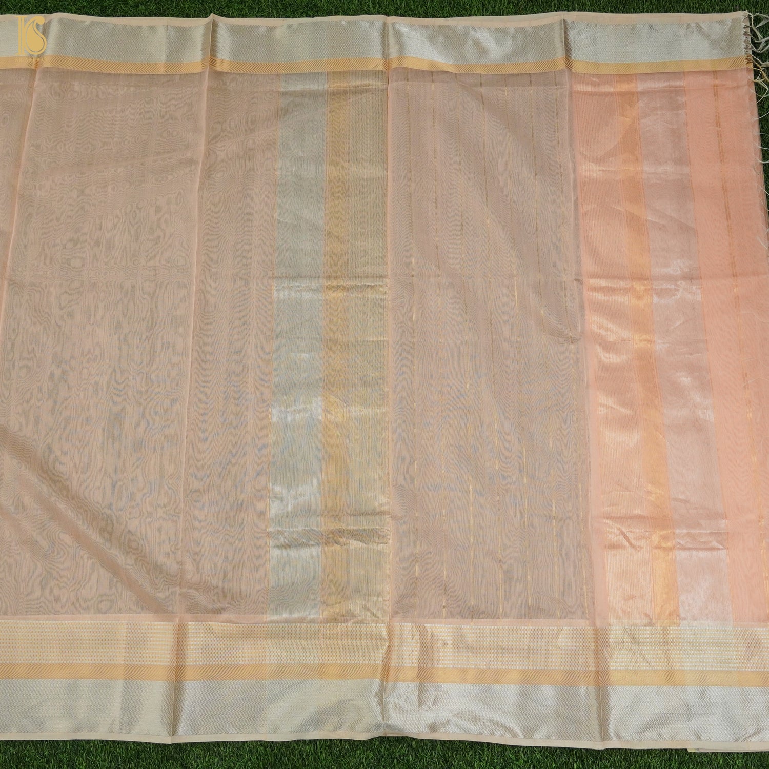 Peach Handwoven Pure Cotton Silk Maheshwari Saree - Khinkhwab