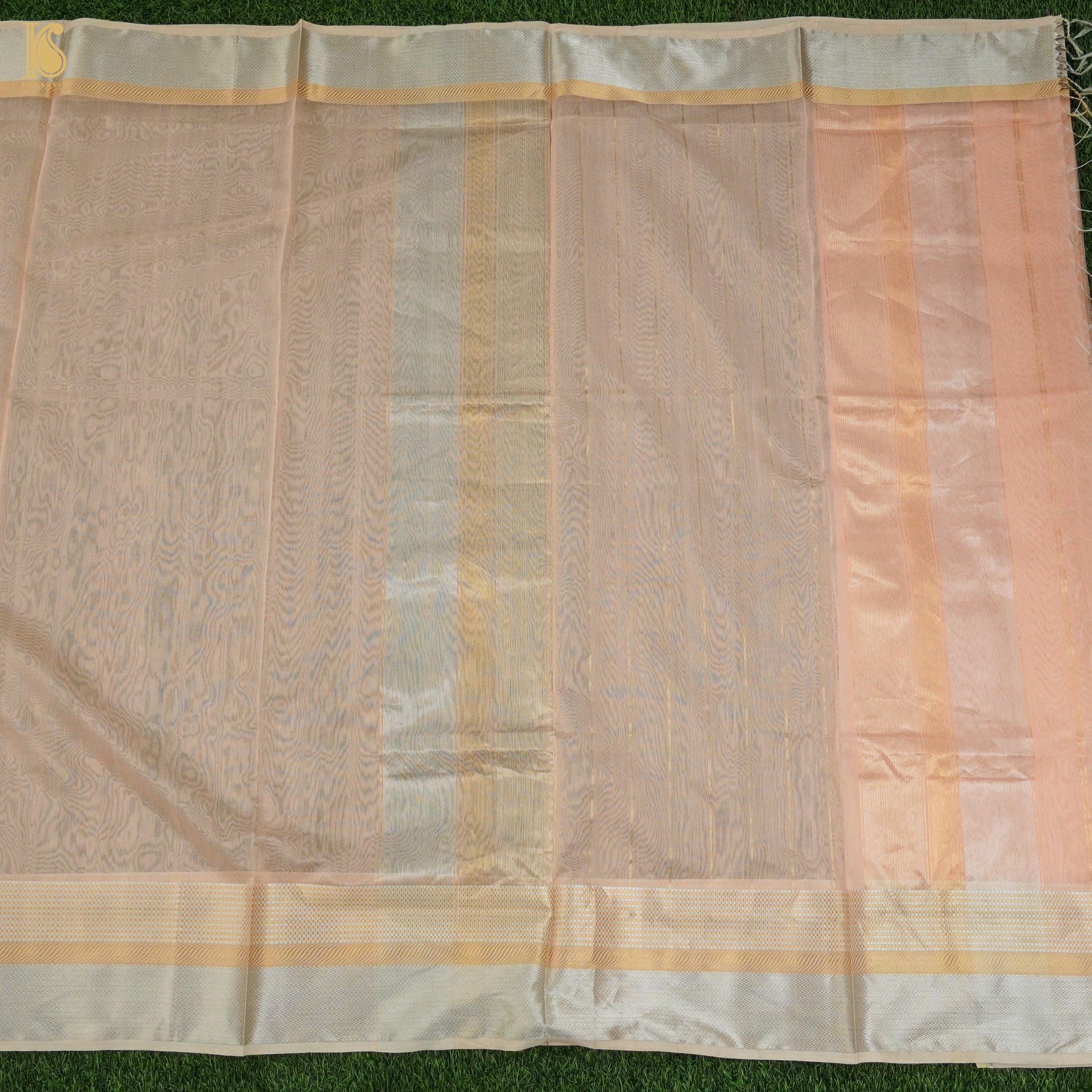 Peach Handwoven Pure Cotton Silk Maheshwari Saree - Khinkhwab