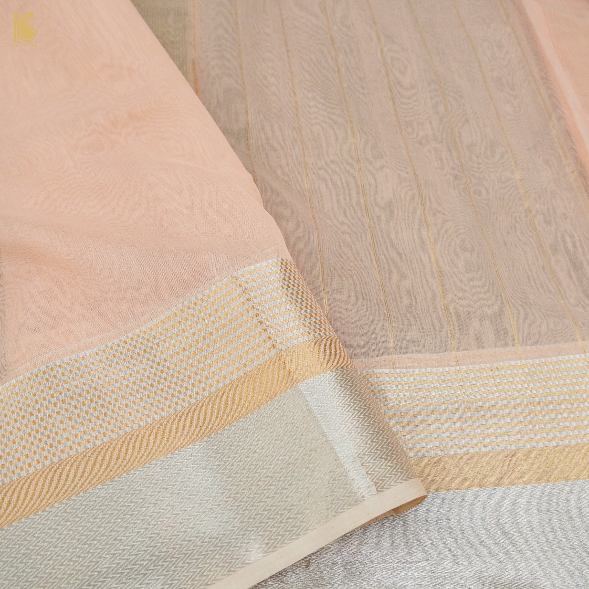 Peach Handwoven Pure Cotton Silk Maheshwari Saree - Khinkhwab