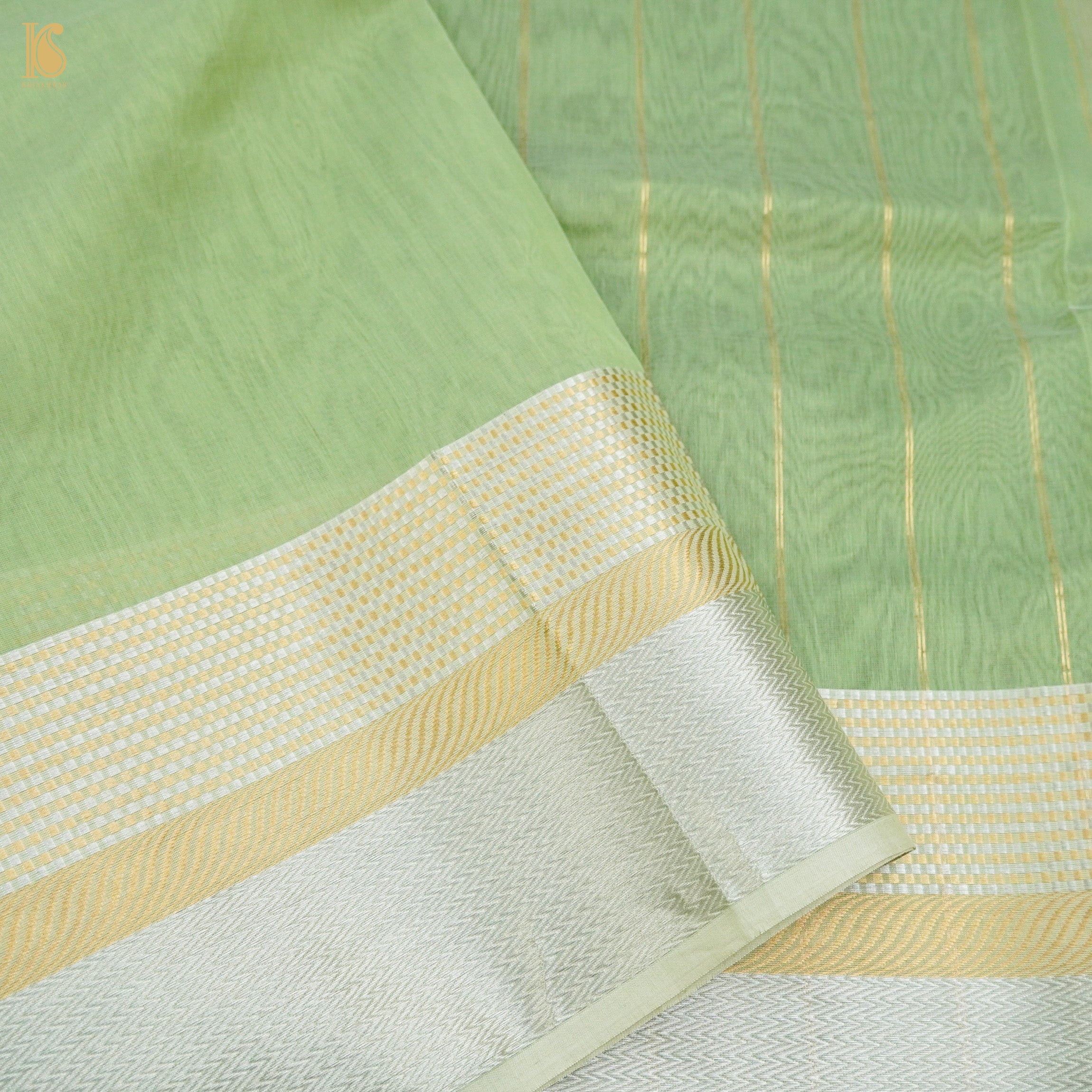 Norway Green Handwoven Pure Cotton Silk Maheshwari Saree - Khinkhwab