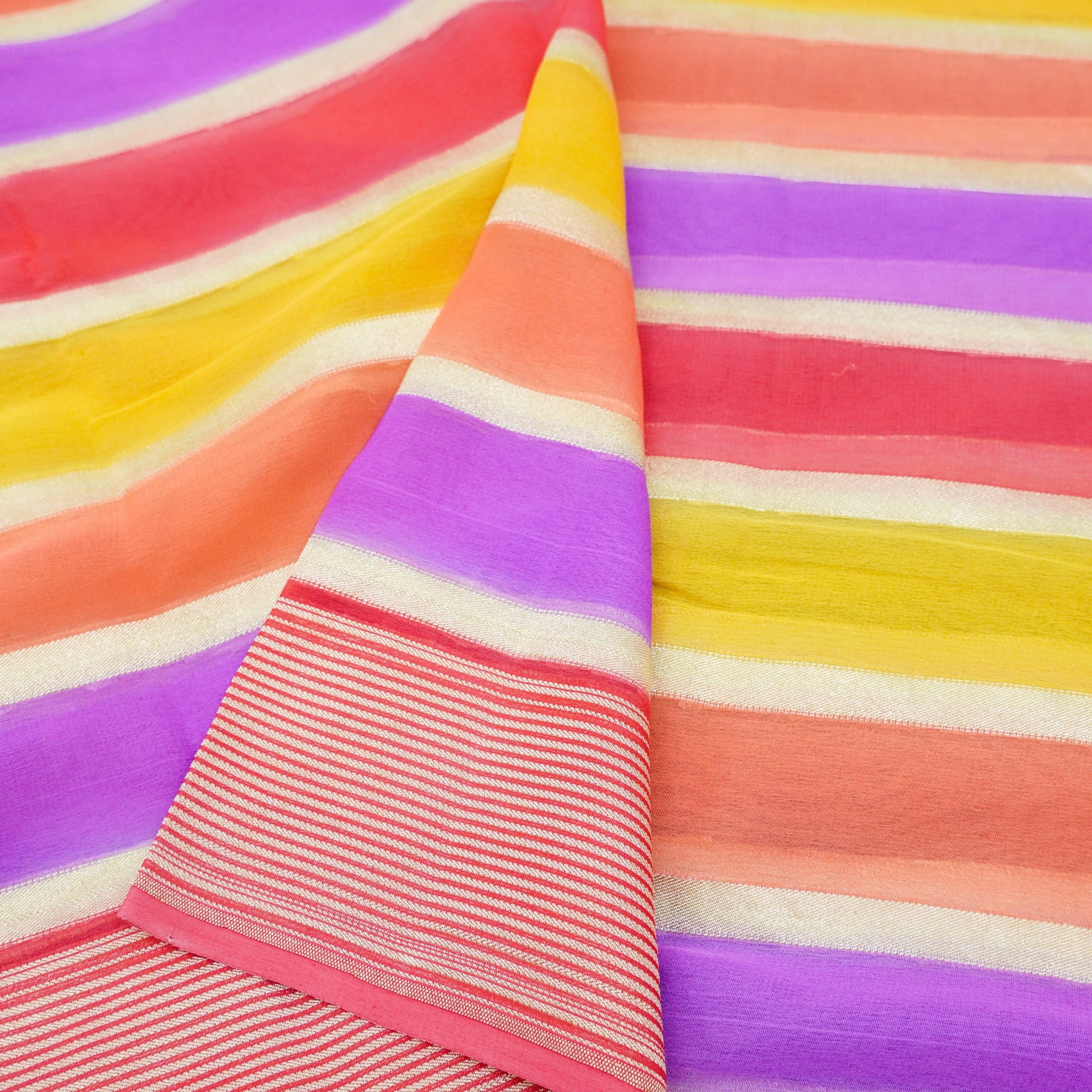 Brick Red Pure Georgette Handloom Banarasi Stripes Dupatta - Khinkhwab