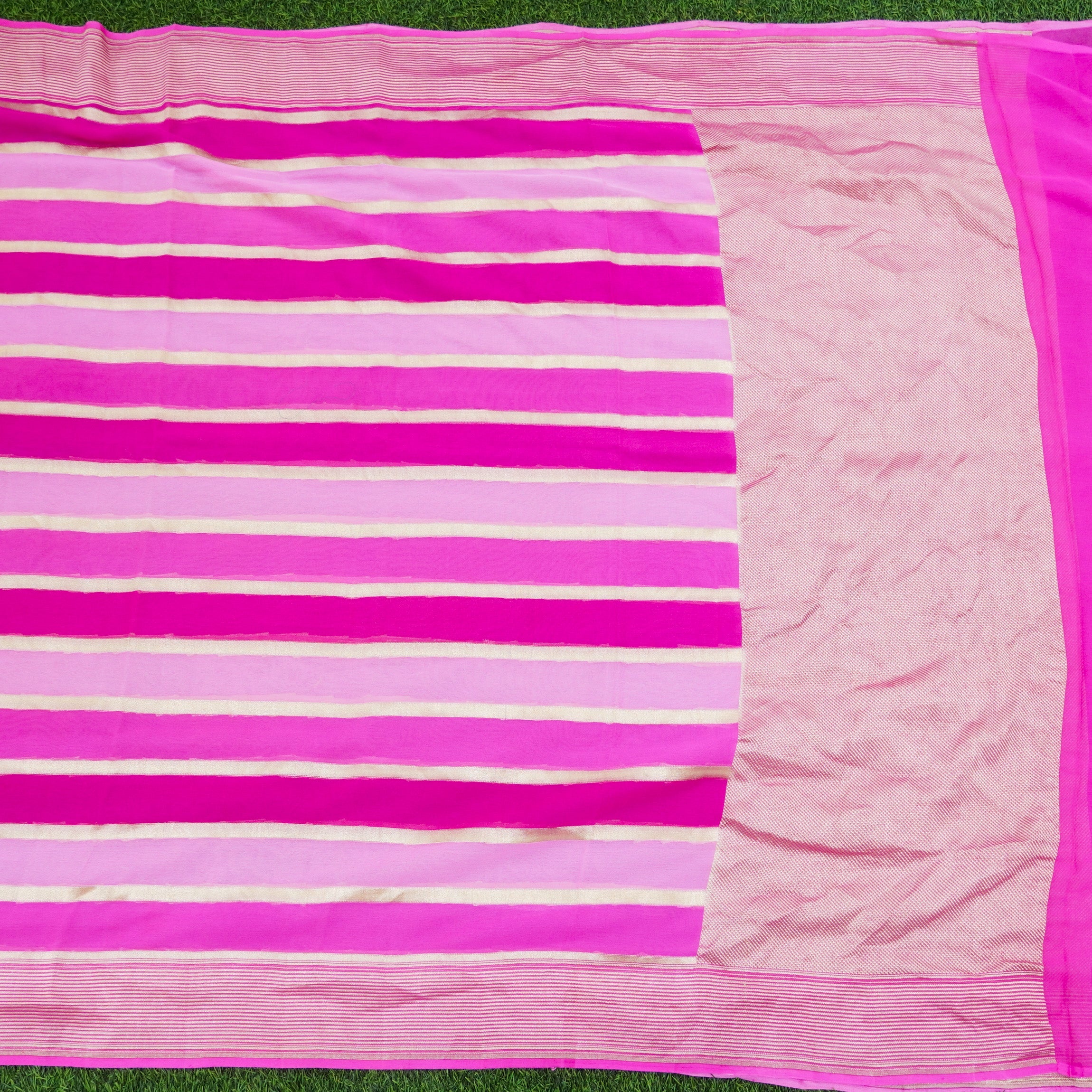 Pink Pure Georgette Handloom Banarasi Stripes Dupatta - Khinkhwab