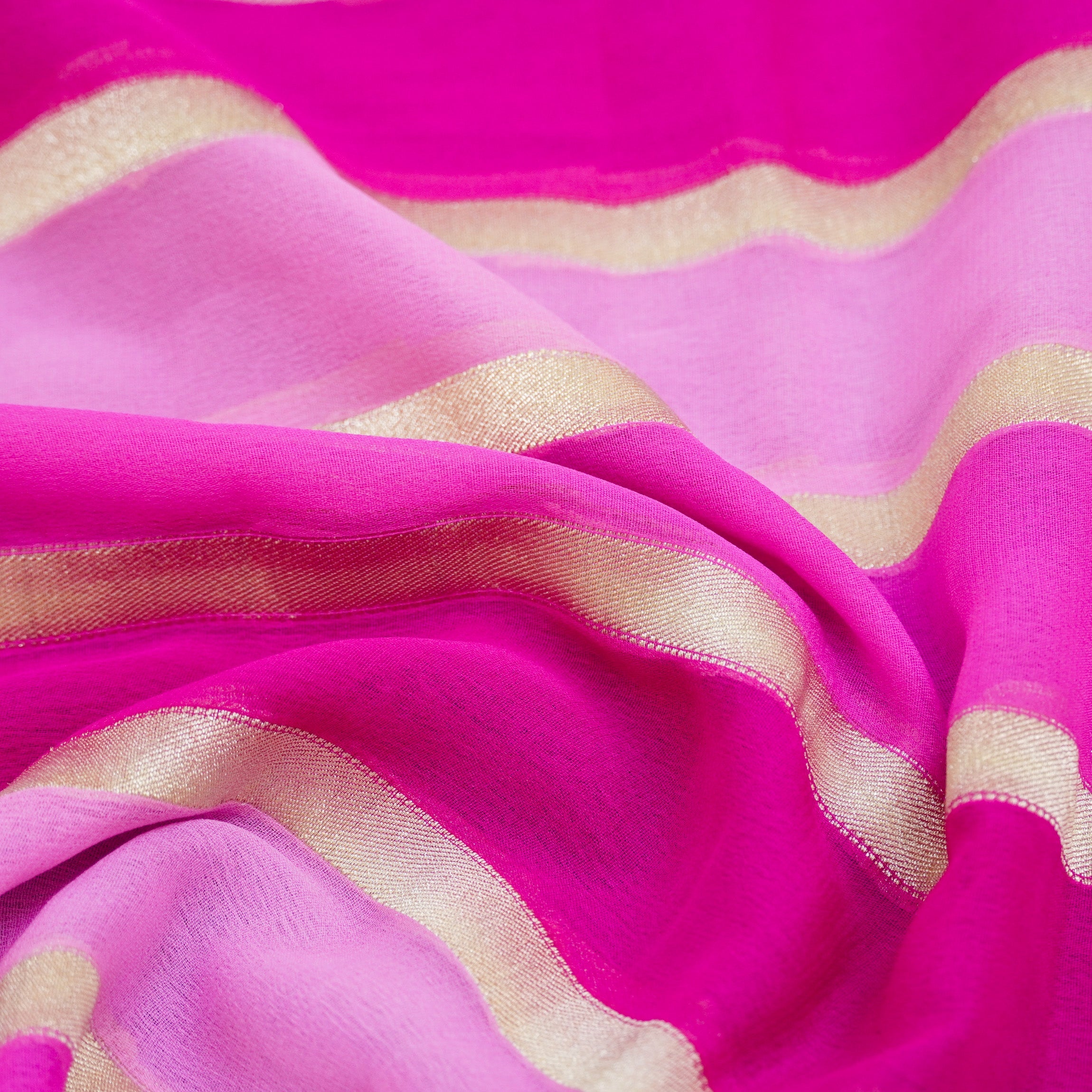 Pink Pure Georgette Handloom Banarasi Stripes Dupatta - Khinkhwab