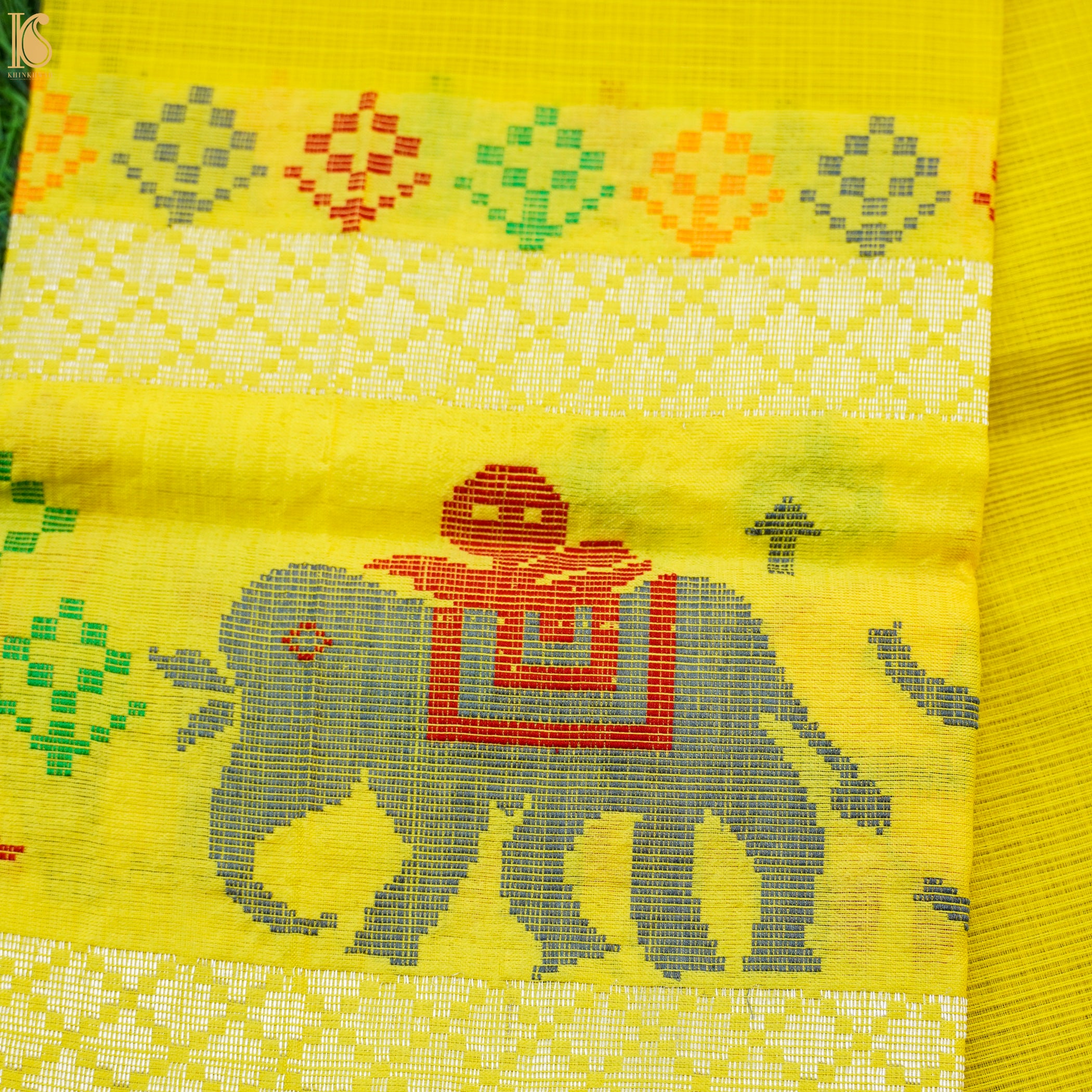 Handwoven Real Zari Kota Wide Border Blouse Elepehant Fabric - Khinkhwab