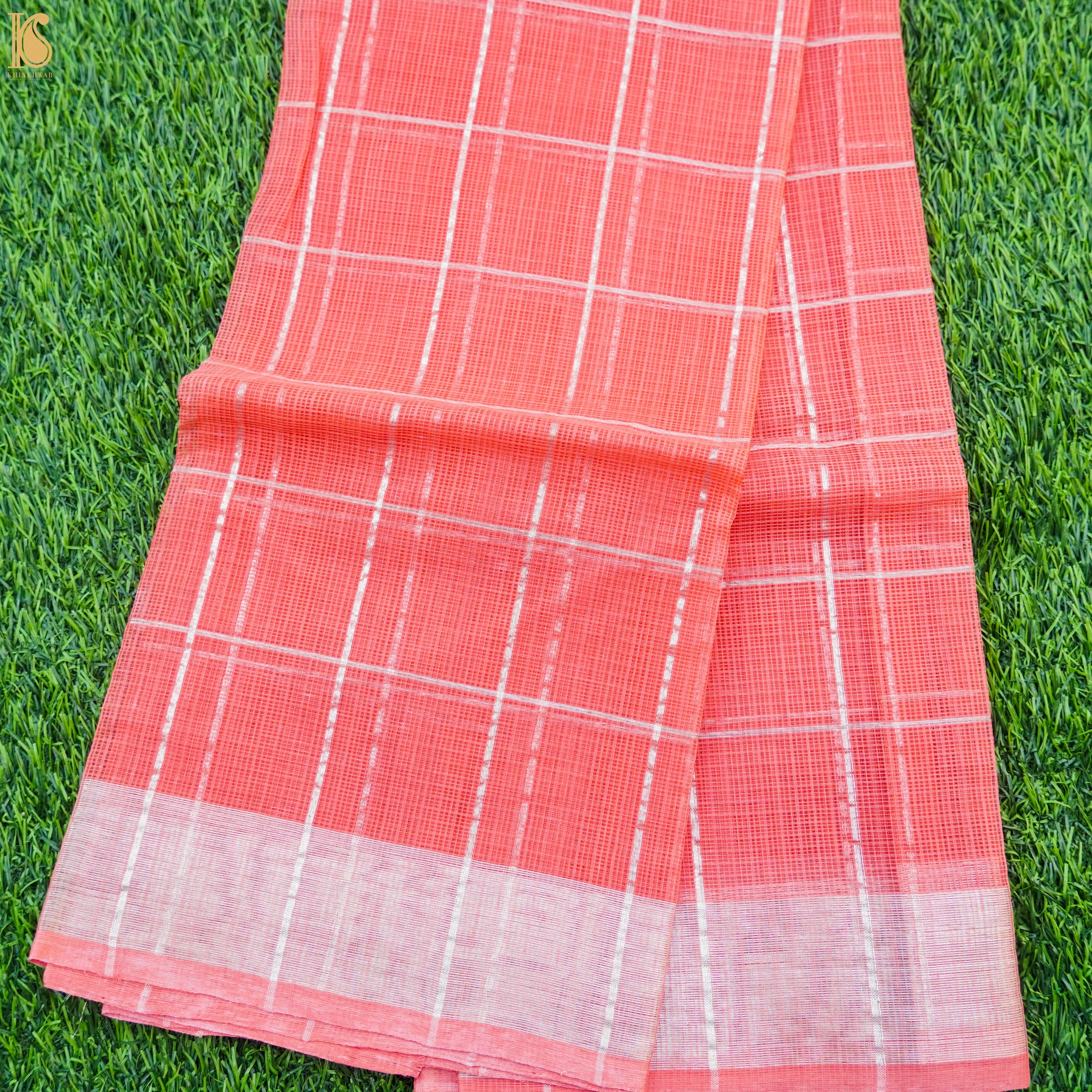 Handwoven Real Zari Kota Blouse Check Fabric - Khinkhwab