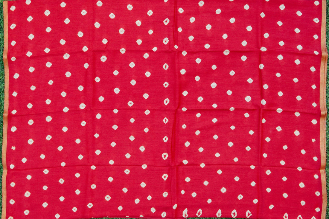 Crimson Red Pure Moonga Silk Handloom Bandhani Banarasi Fabric - Khinkhwab