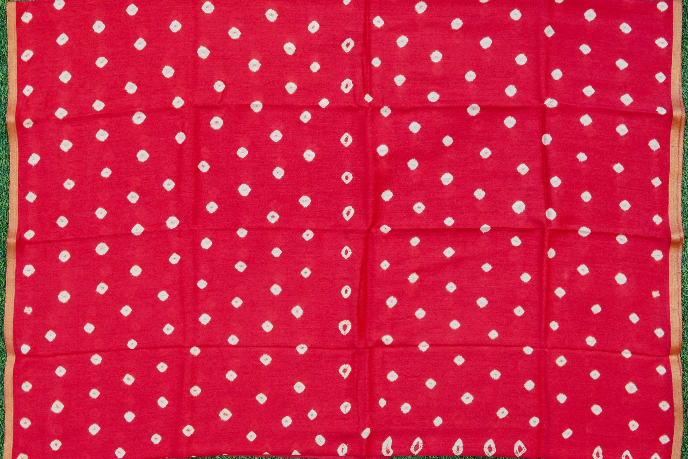 Crimson Red Pure Moonga Silk Handloom Bandhani Banarasi Fabric - Khinkhwab