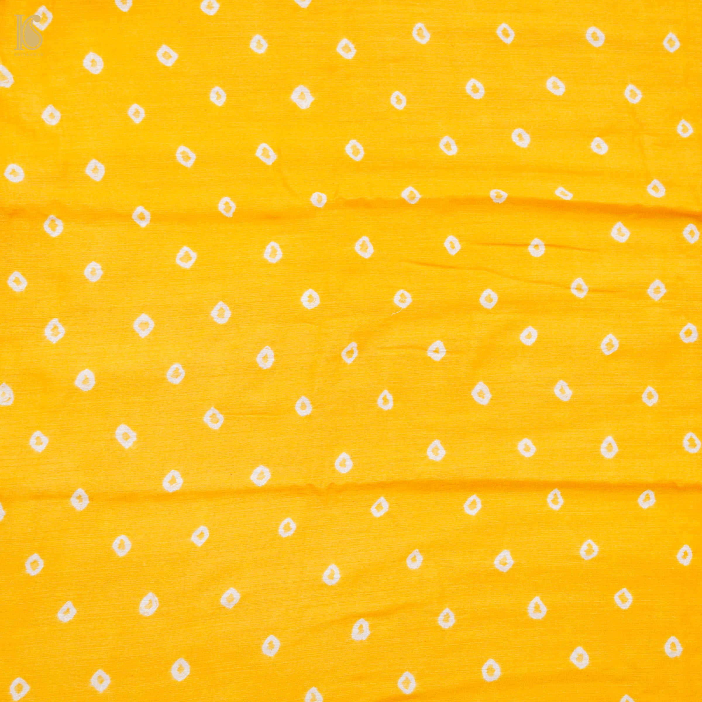 Turbo Yellow Pure Moonga Silk Handloom Bandhani Banarasi Fabric - Khinkhwab