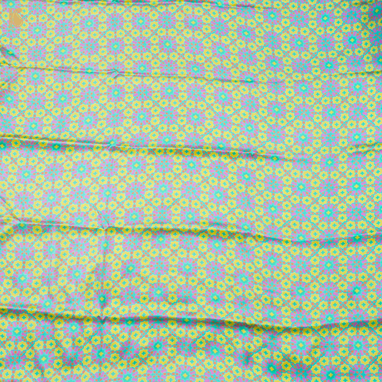 NİLÜFER - Blue & Yellow Pure Sateen Silk Print Fabric - Khinkhwab