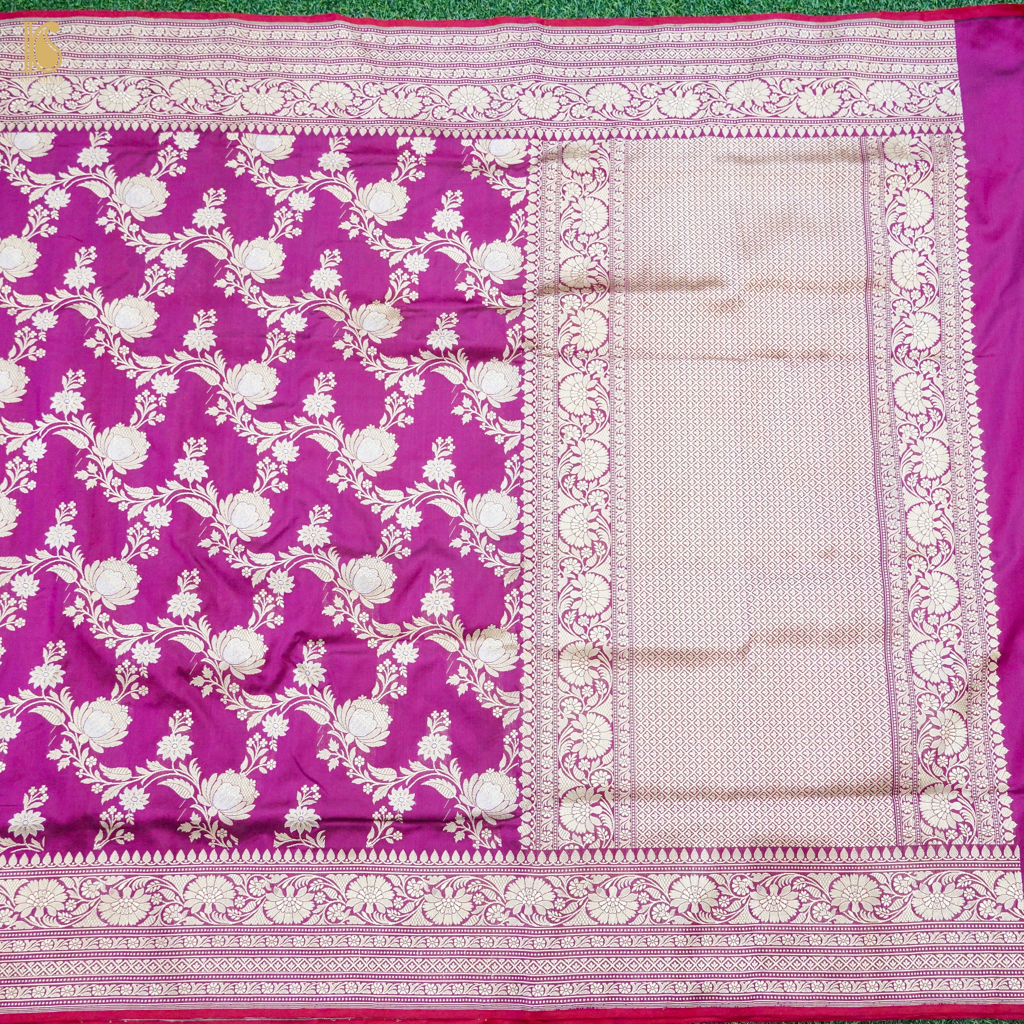 Red Violet Handloom Banarasi Pure Katan Silk Kadwa Jaal Saree - Khinkhwab