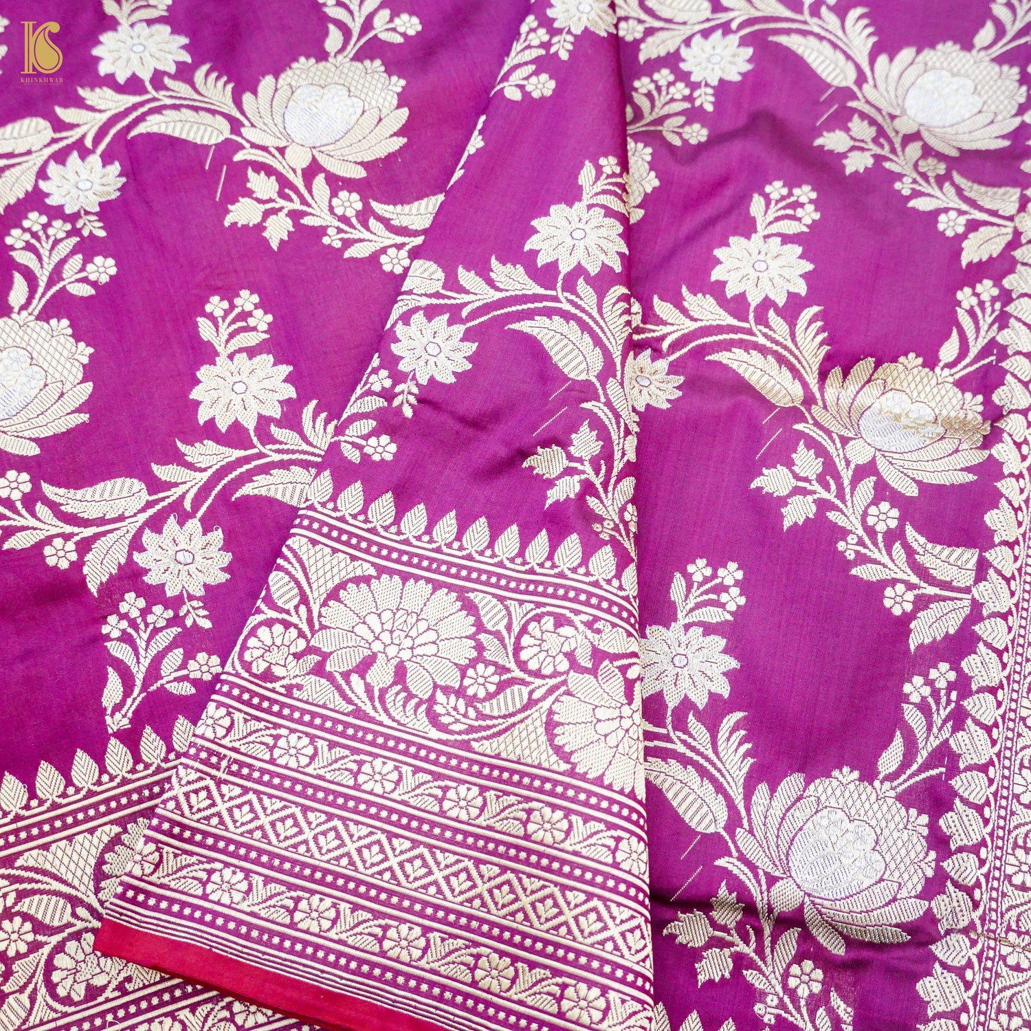 Red Violet Handloom Banarasi Pure Katan Silk Kadwa Jaal Saree - Khinkhwab