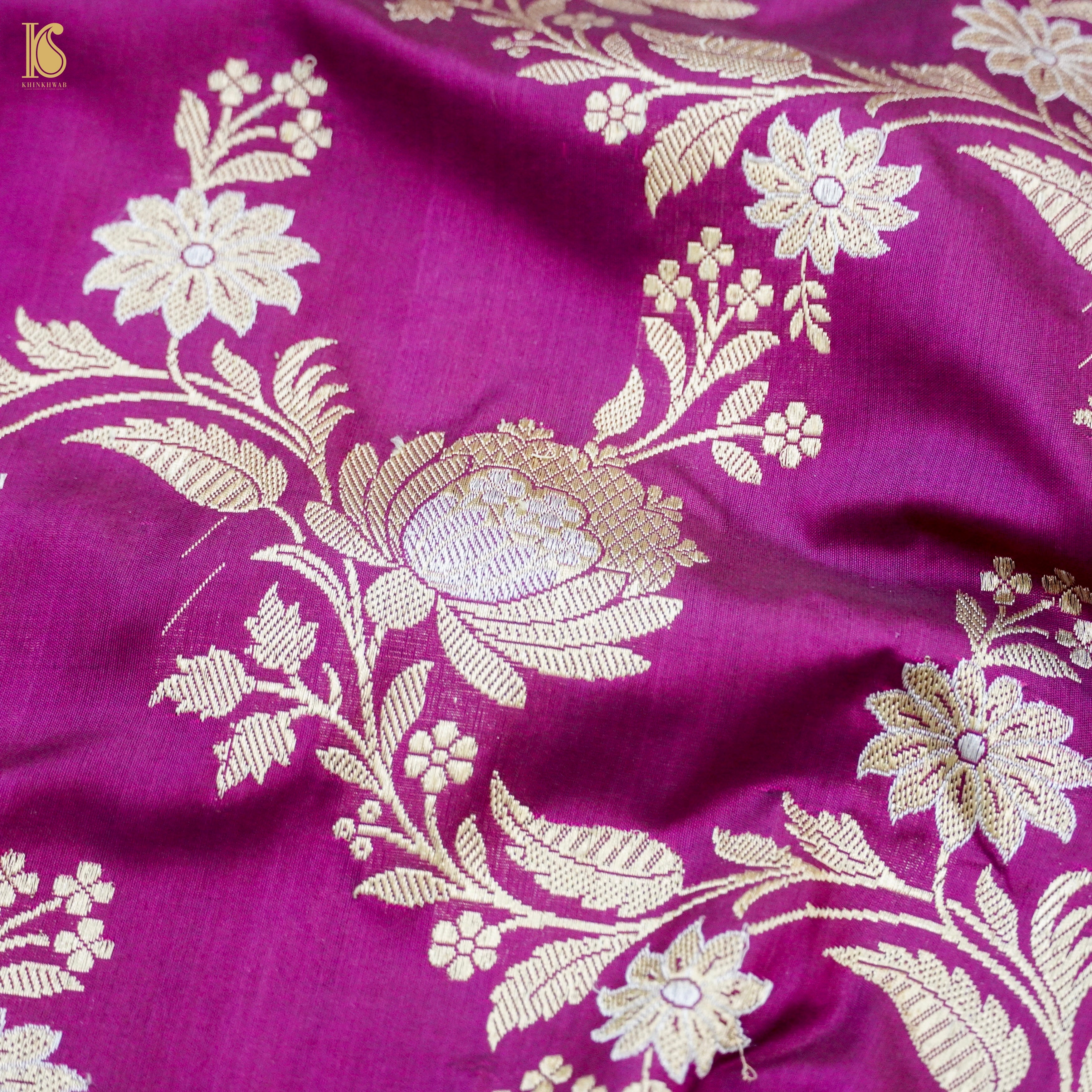 Red Violet Handloom Banarasi Pure Katan Silk Kadwa Jaal Saree - Khinkhwab