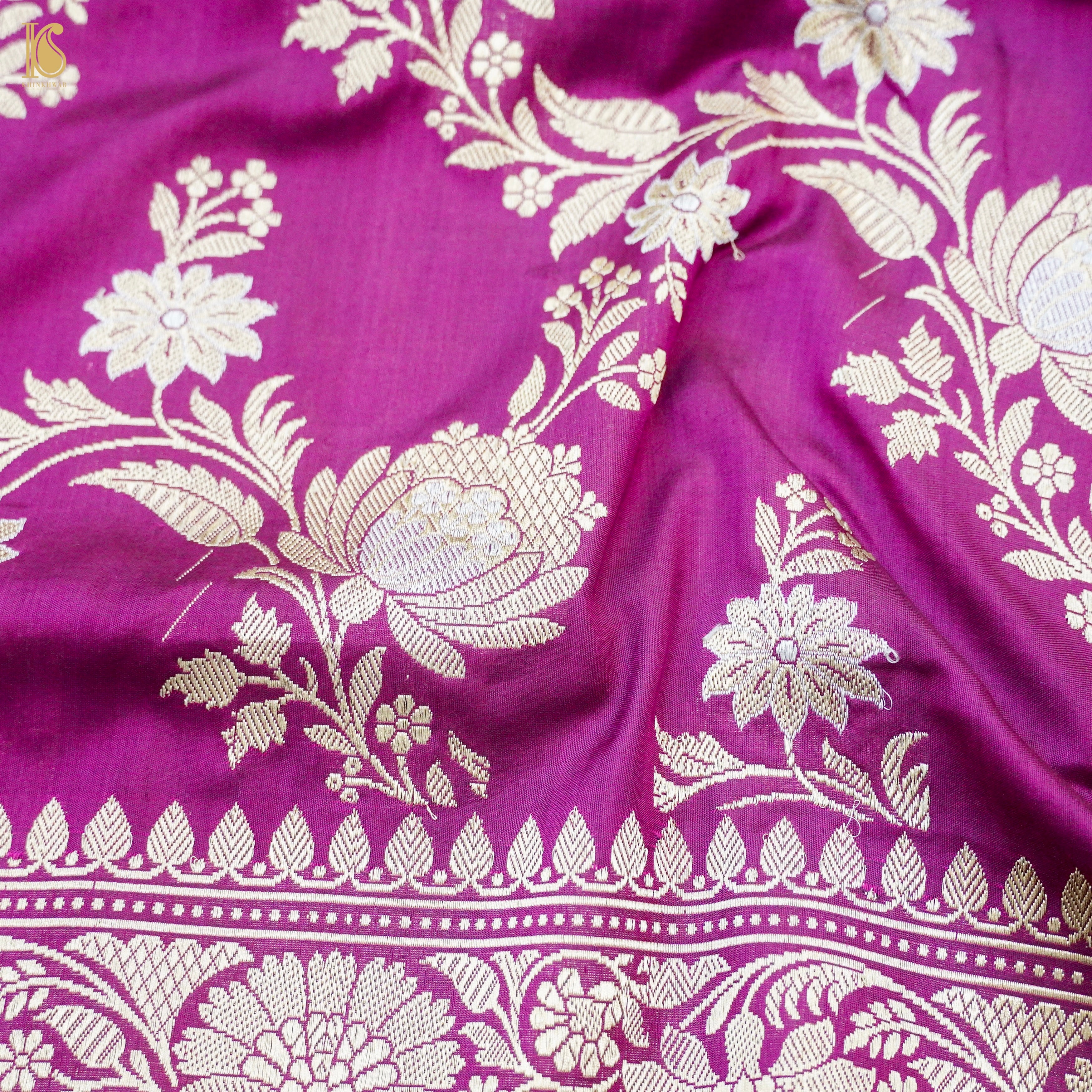 Red Violet Handloom Banarasi Pure Katan Silk Kadwa Jaal Saree - Khinkhwab