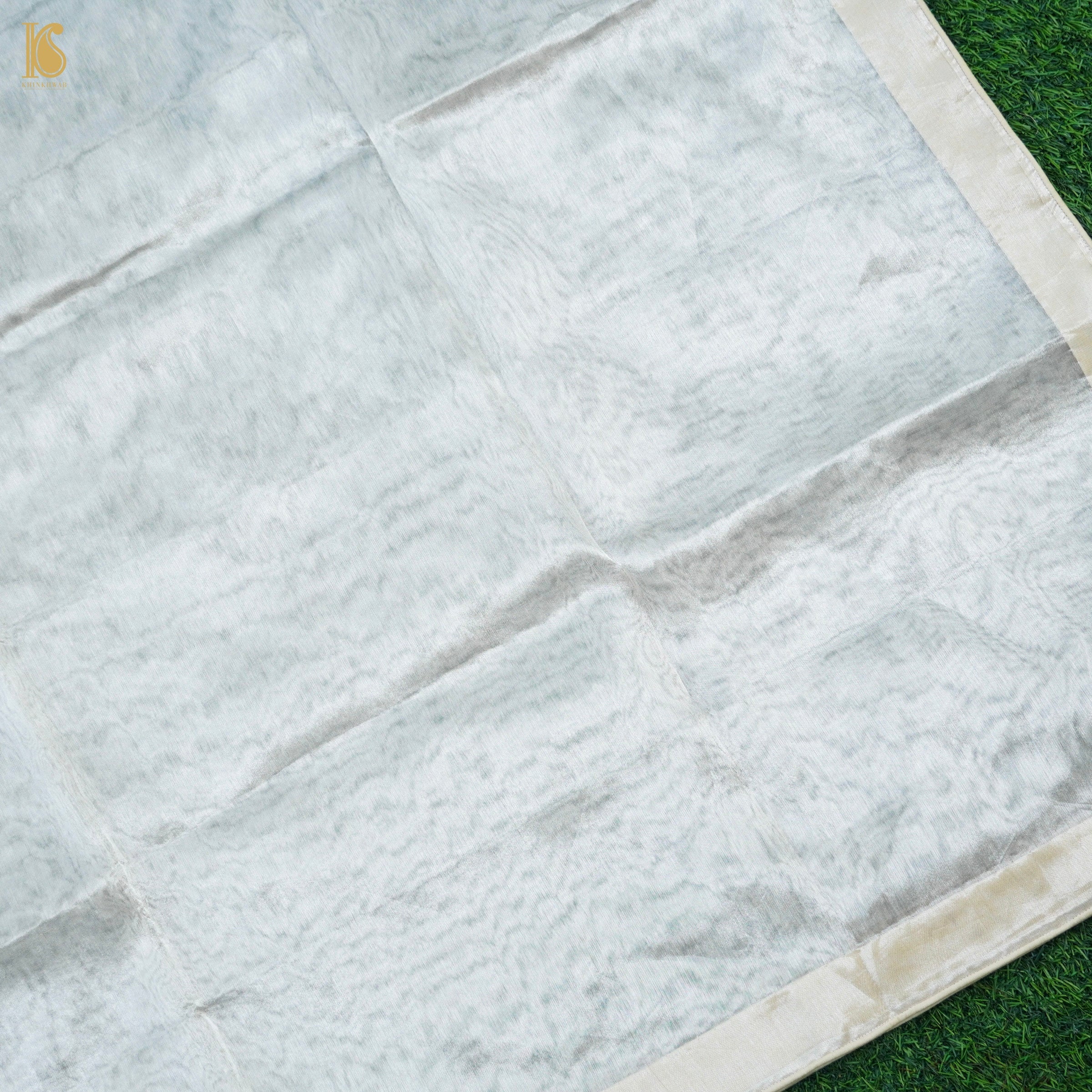 Silver Pure Tissue Silk Handwoven Banarasi Saree - Khinkhwab