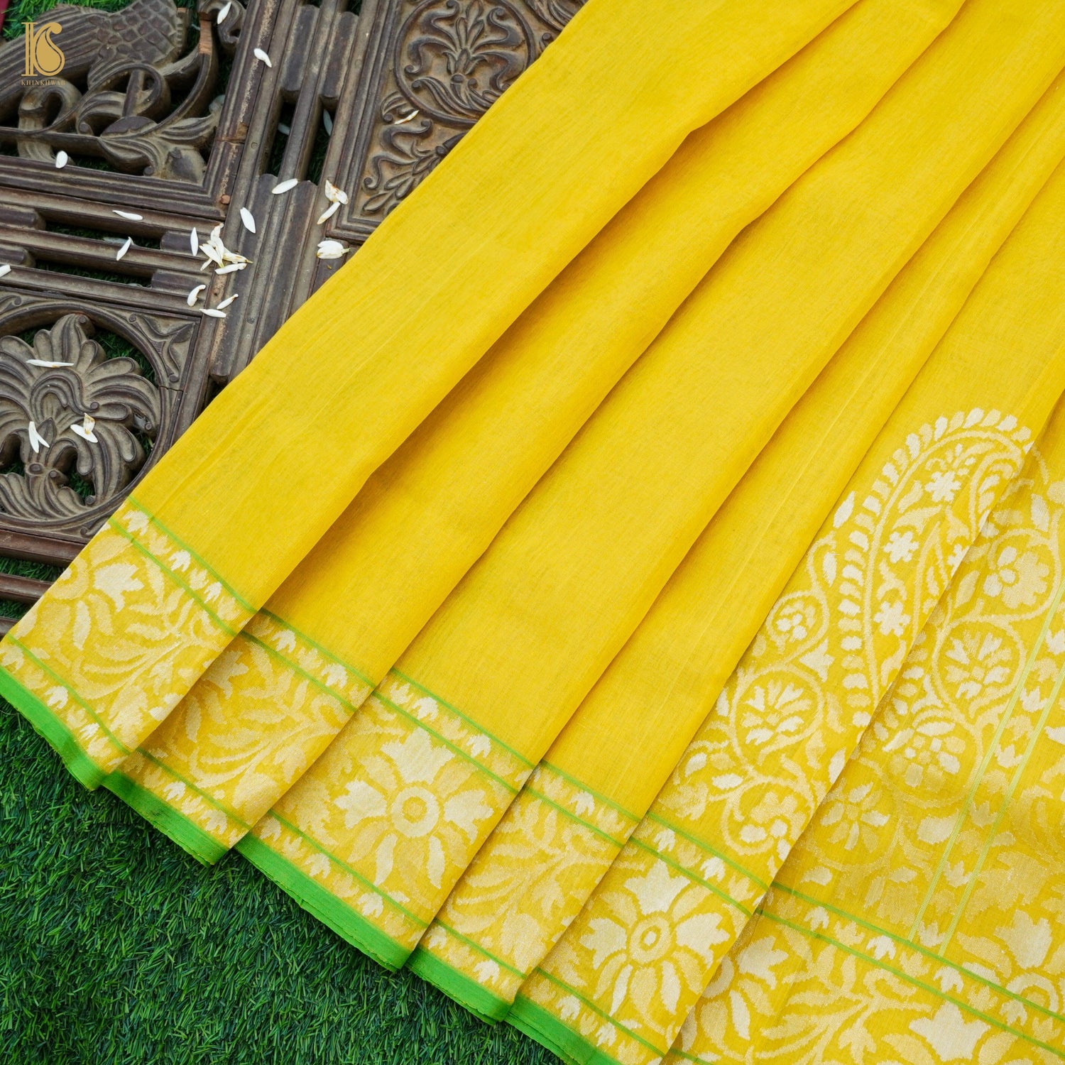 Pitambari Pure Cotton Real Silver Zari Handloom Banarasi Ektara Saree - Khinkhwab