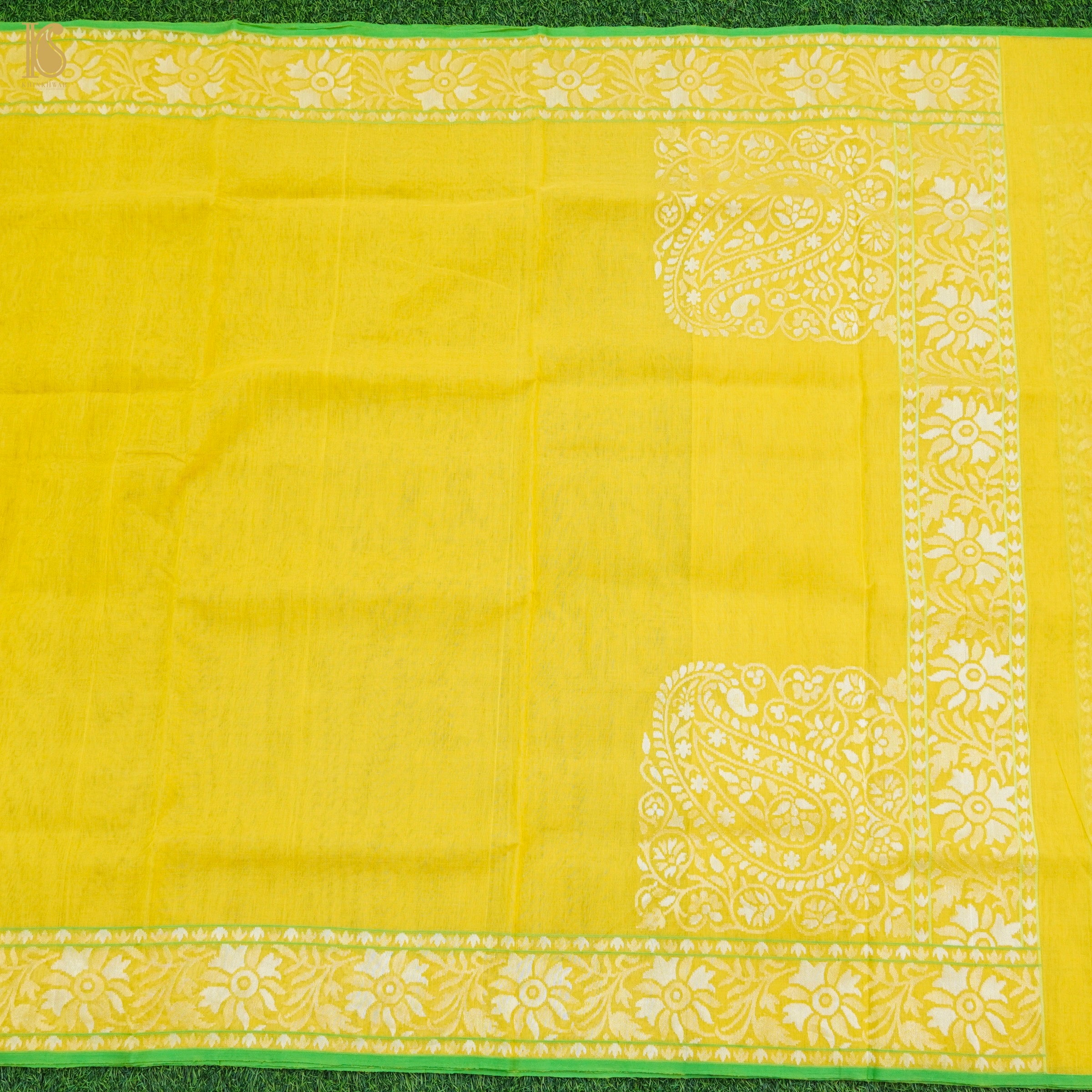 Pitambari Pure Cotton Real Silver Zari Handloom Banarasi Ektara Saree - Khinkhwab