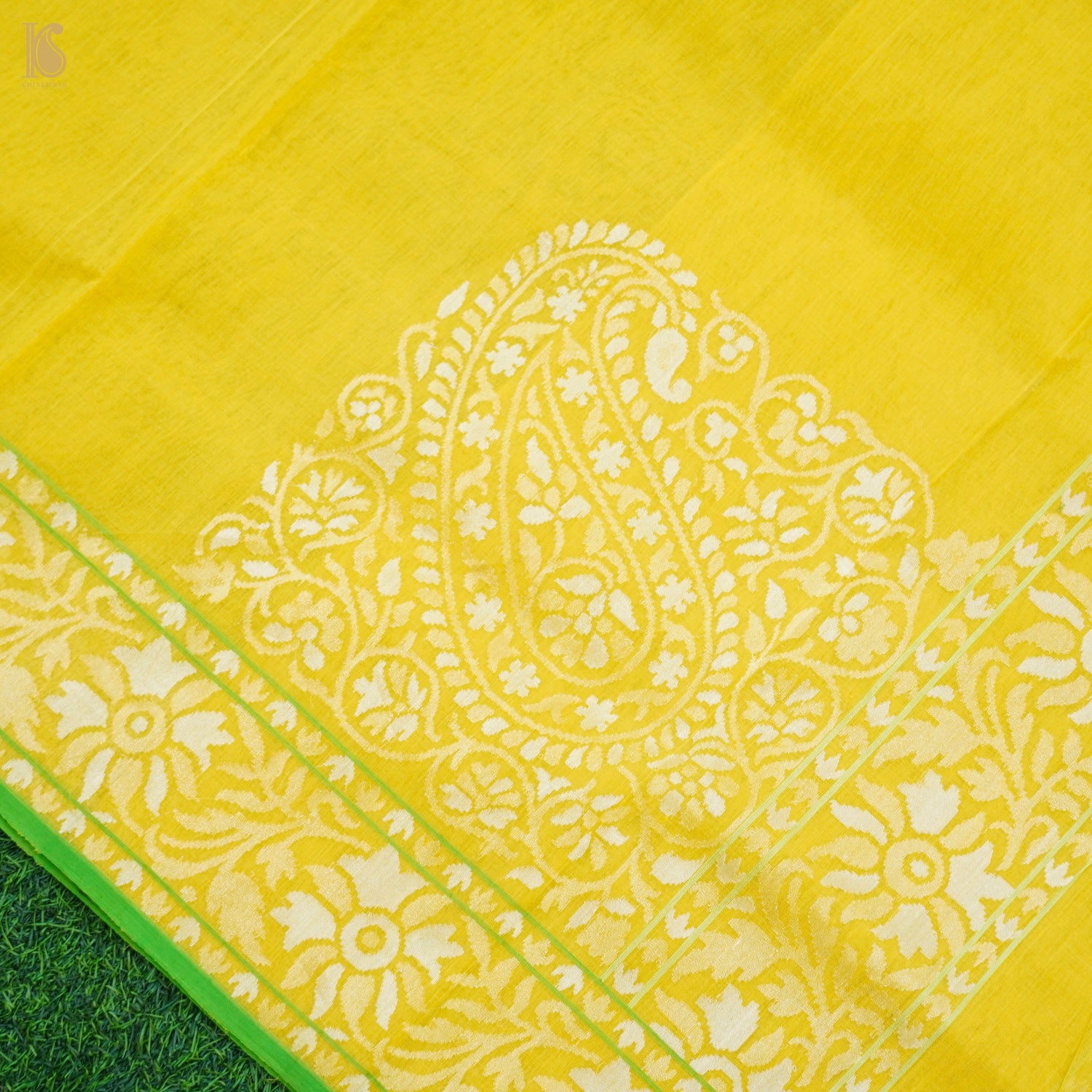 Pitambari Pure Cotton Real Silver Zari Handloom Banarasi Ektara Saree - Khinkhwab